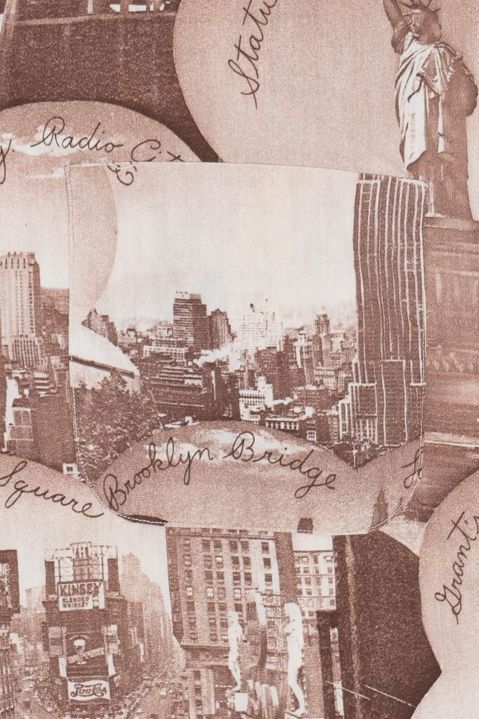Rare Vintage Button Up With Loop Collar New York City Scenic Collage 40/50s