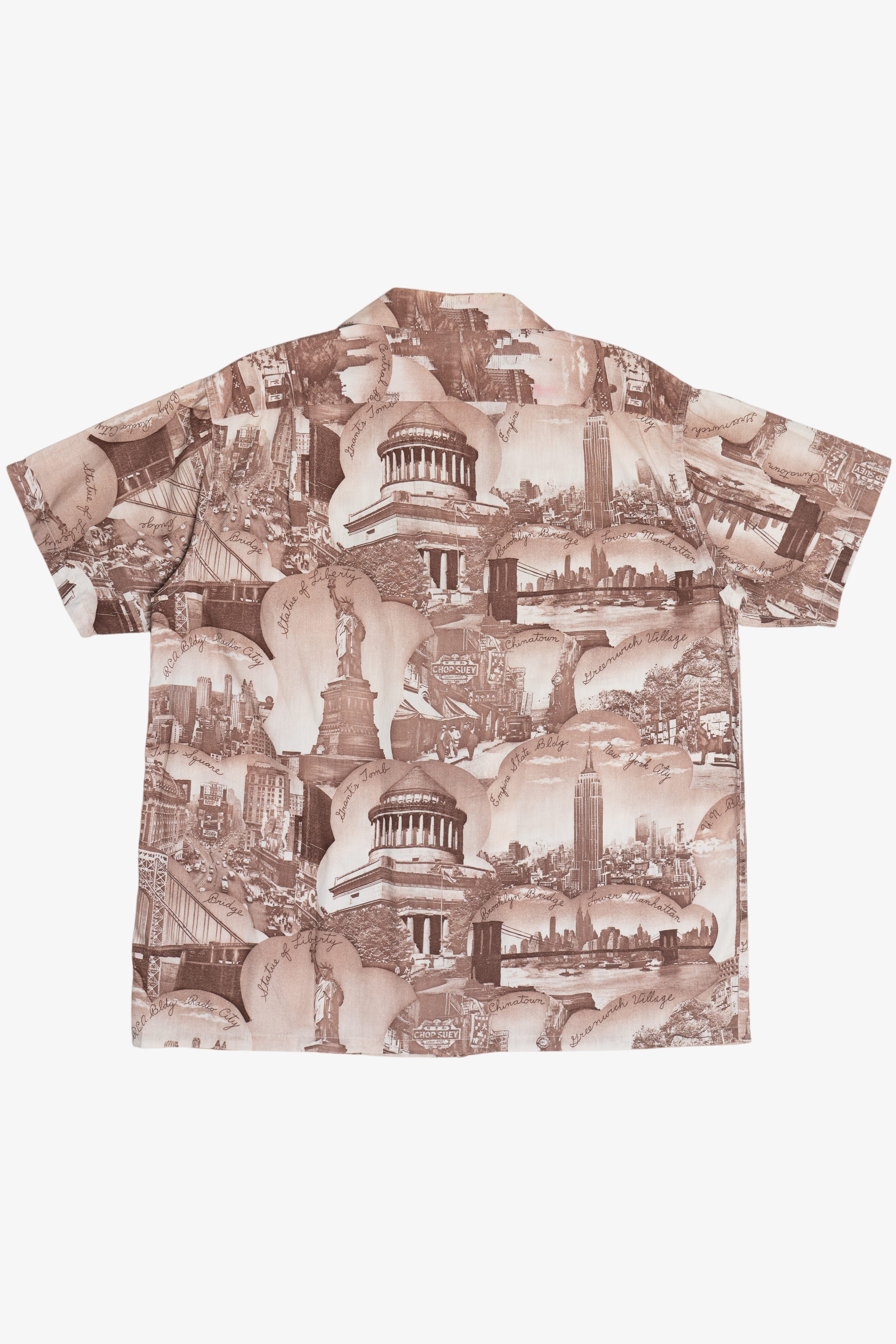 Rare Vintage Button Up With Loop Collar New York City Scenic Collage 40/50s