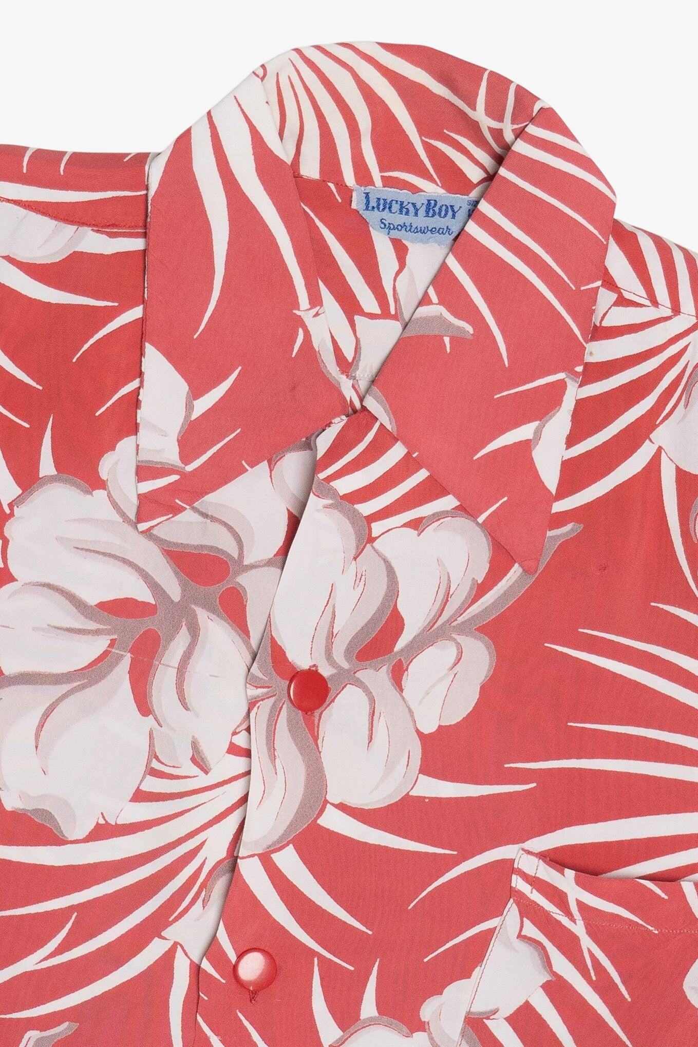 Rare Vintage Hawaiian Shirt With Loop Collar Lucky Boy Sportswear 40/50s