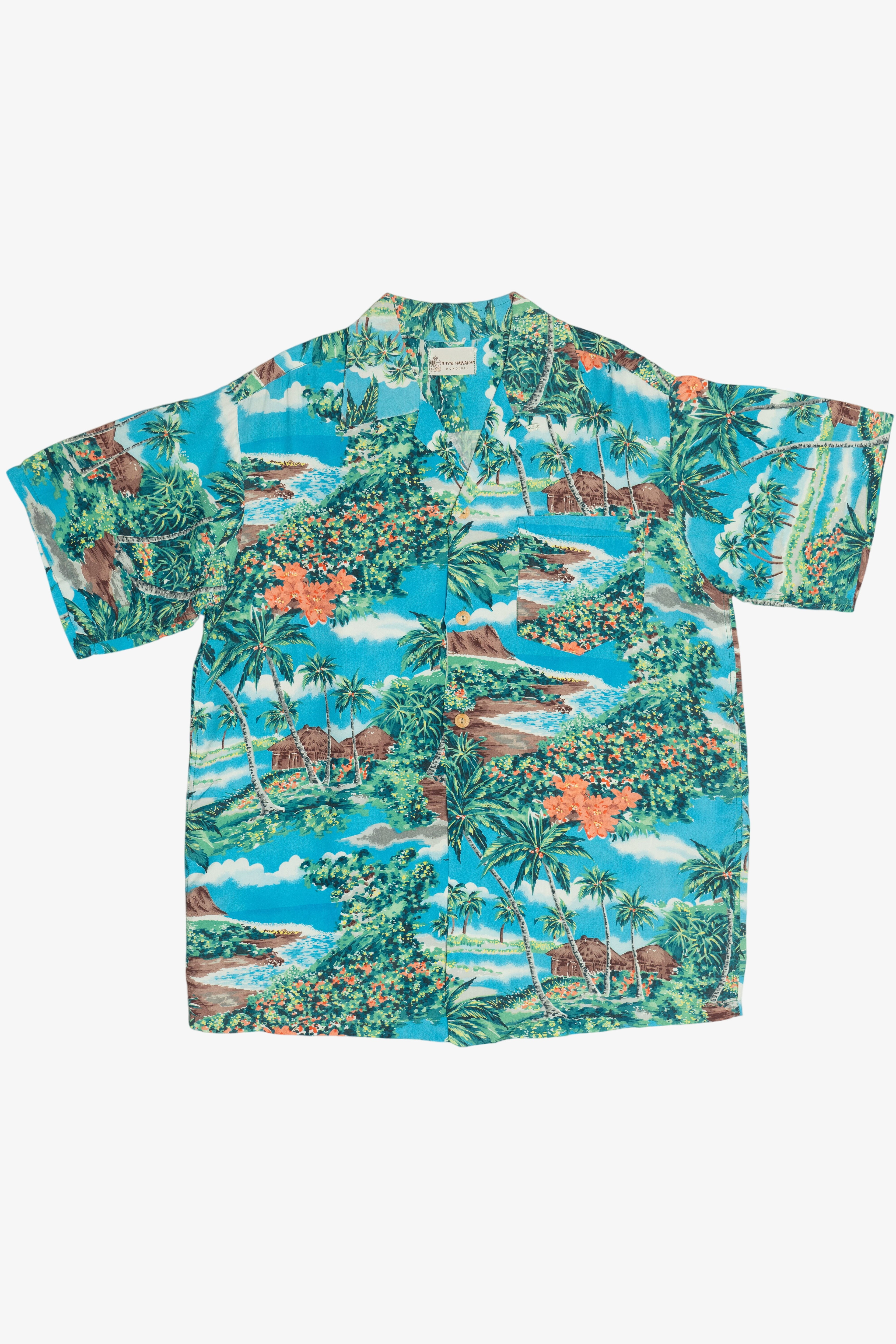 Rare Vintage Hawaiian Shirt With Loop Collar Royal Hawaiian Honolulu 40/50s
