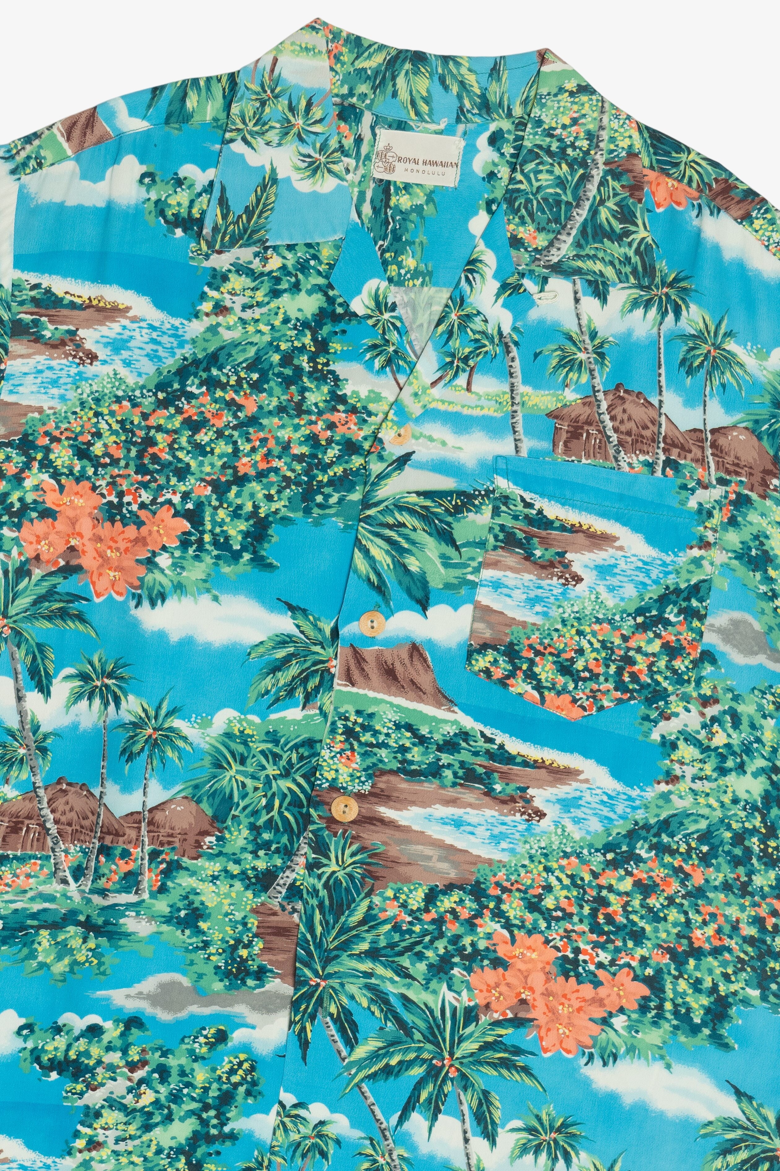 Rare Vintage Hawaiian Shirt With Loop Collar Royal Hawaiian Honolulu 40/50s