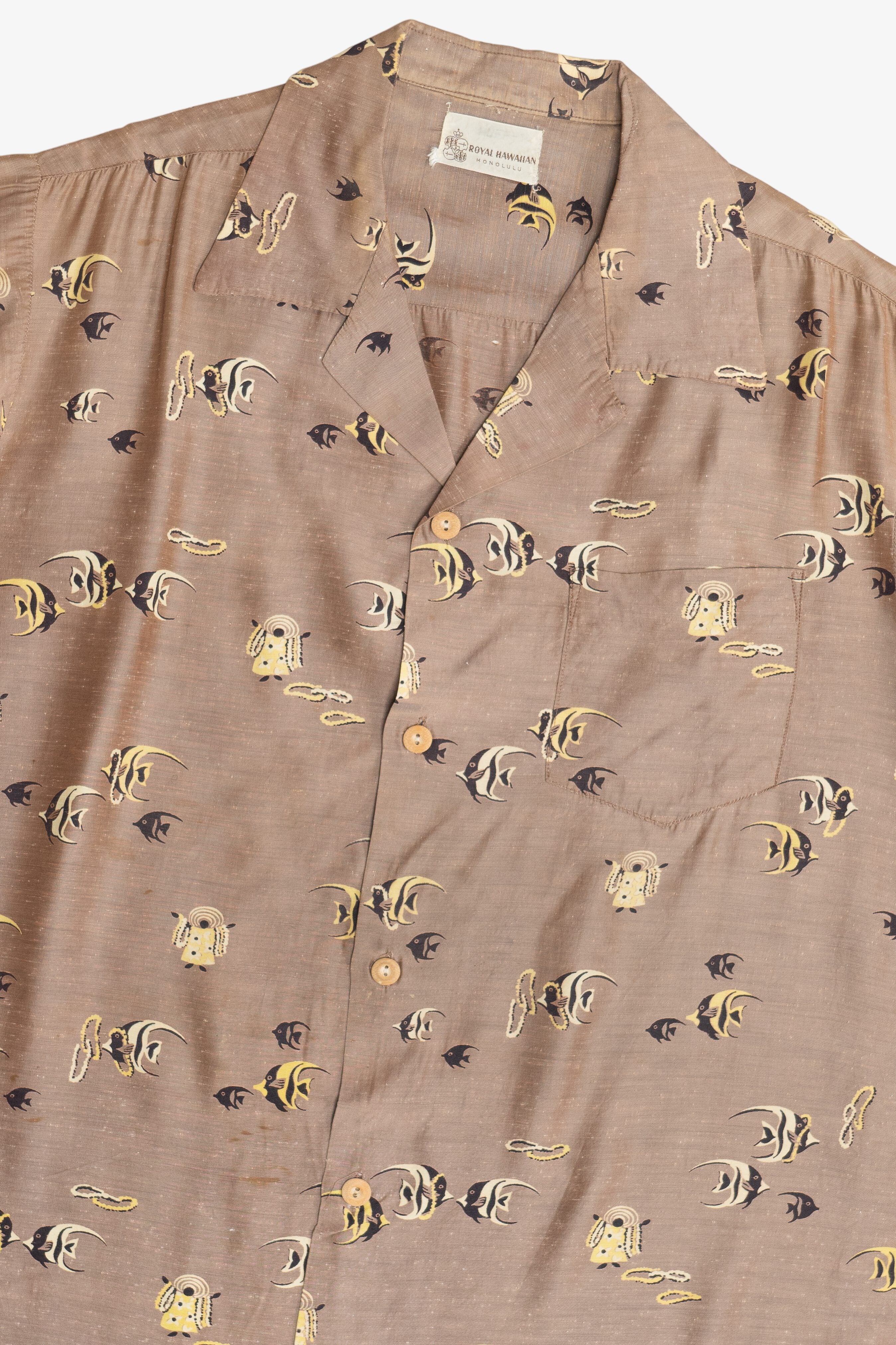 Rare Vintage Hawaiian Shirt With Loop Collar Royal Hawaiian Honolulu 40/50s