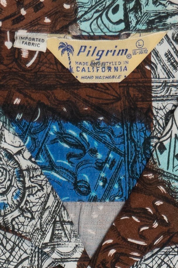 Rare Vintage Hawaiian Shirt With Loop Collar Pilgrim Made And Styled In California 40/50s
