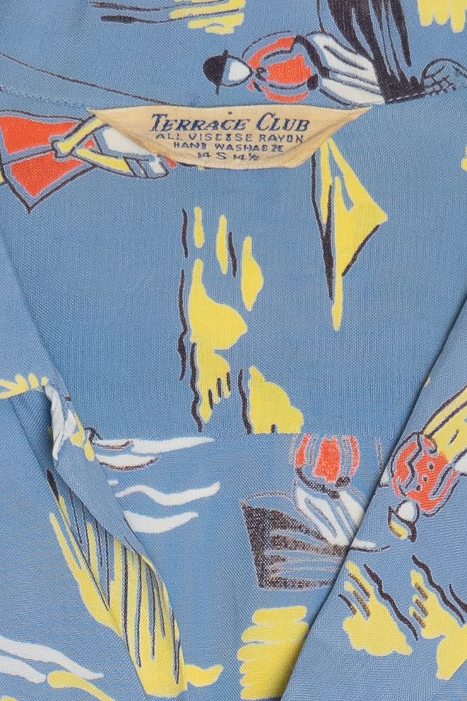 Rare Vintage Hawaiian Double Pocket Shirt With Loop Collar Terrace Club Rayon 40/50s