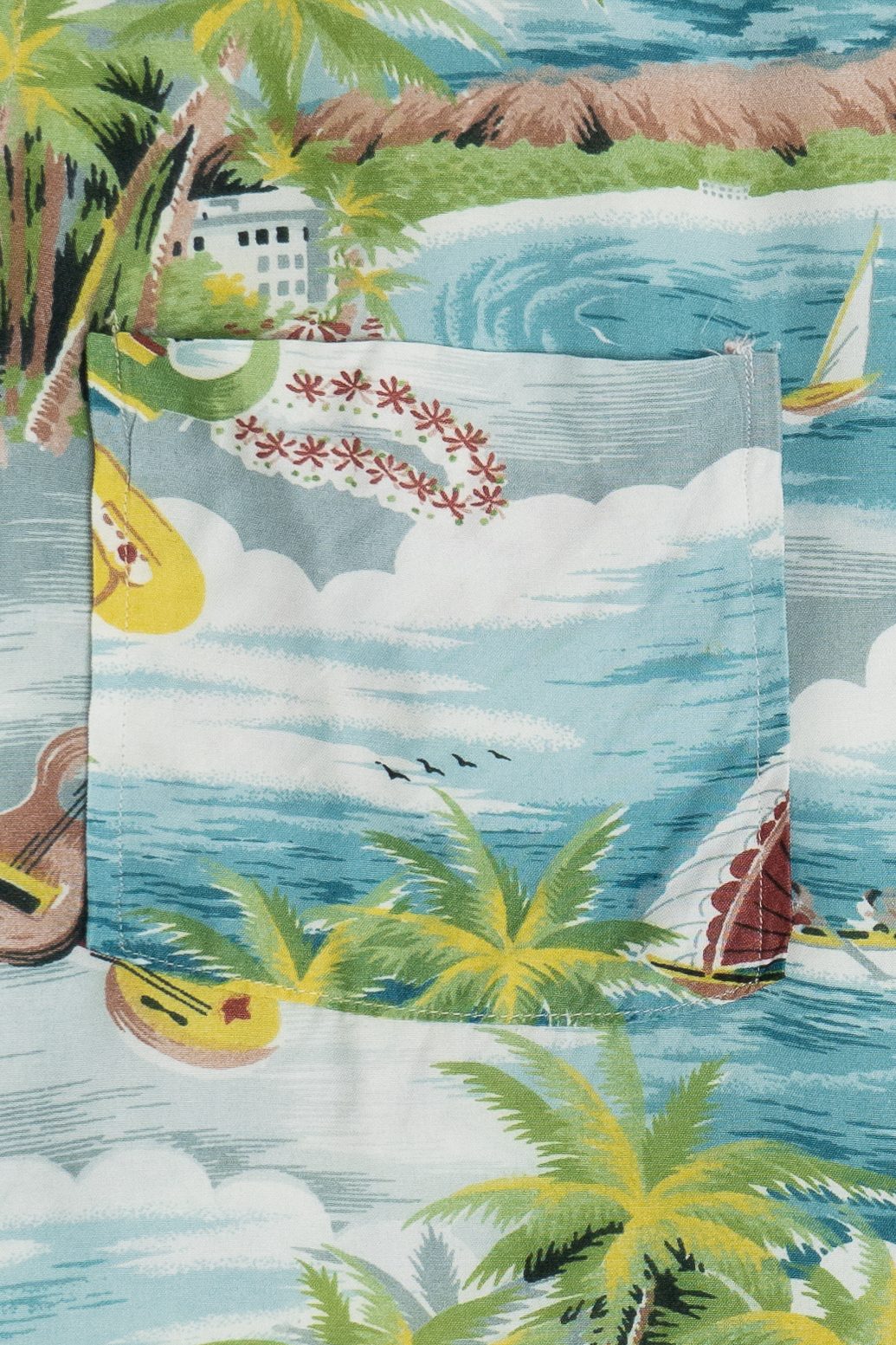 Rare Vintage Hawaiian Double Pocket Shirt With Loop Collar Aloha Rayon 40/50s