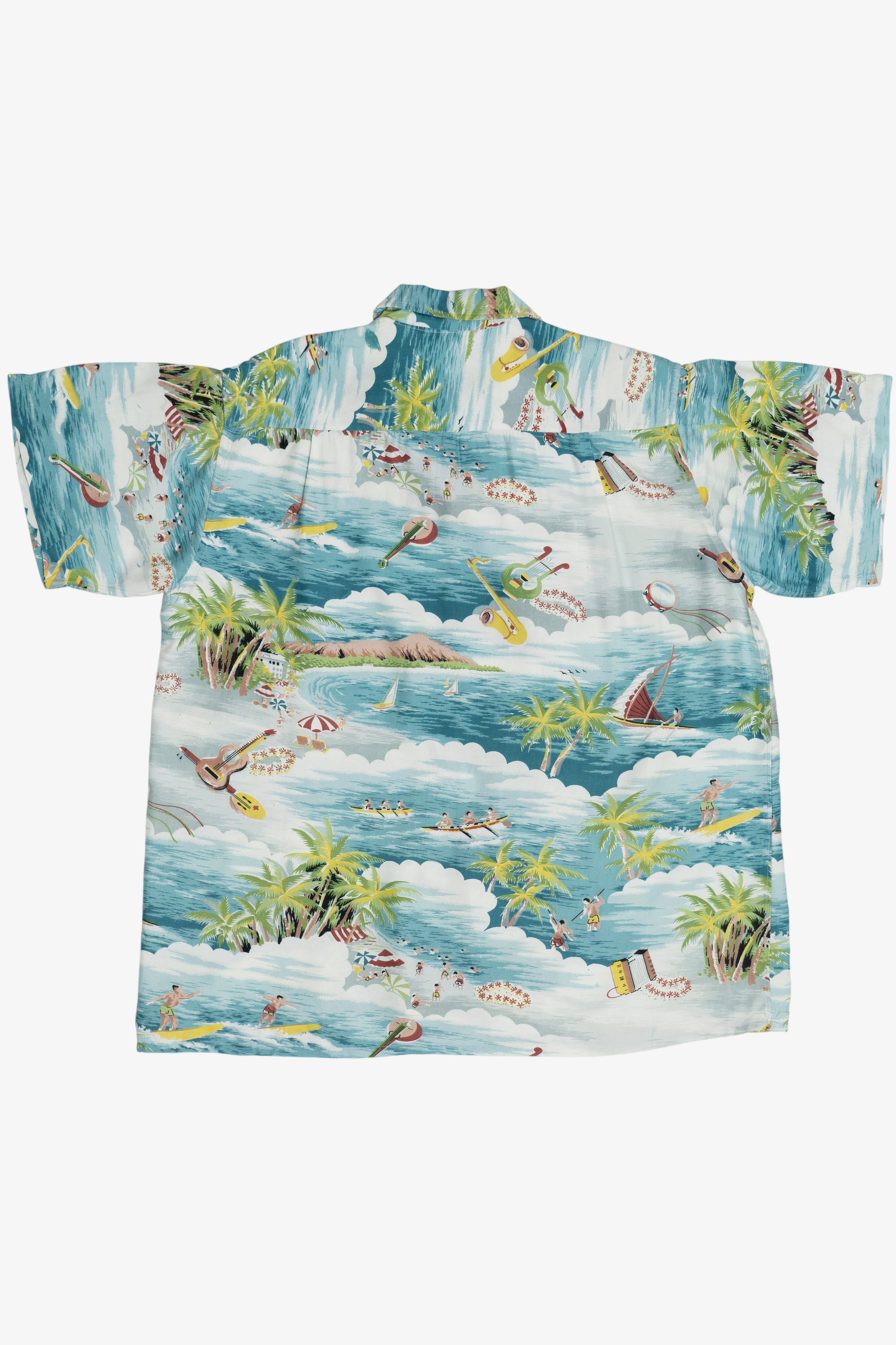Rare Vintage Hawaiian Double Pocket Shirt With Loop Collar Aloha Rayon 40/50s