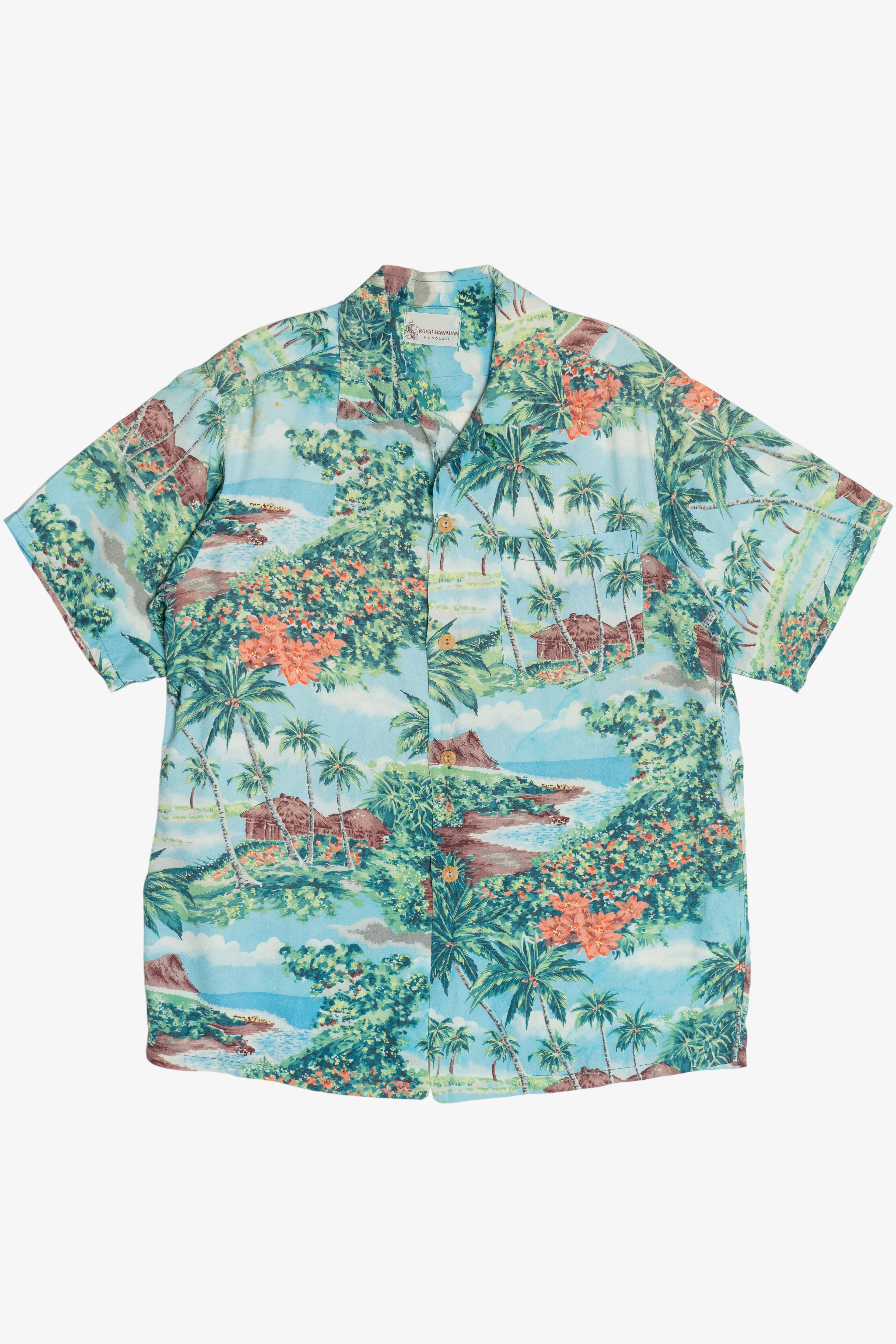 Rare Vintage Hawaiian Shirt With Loop Collar Royal Hawaiian Honolulu 40/50s