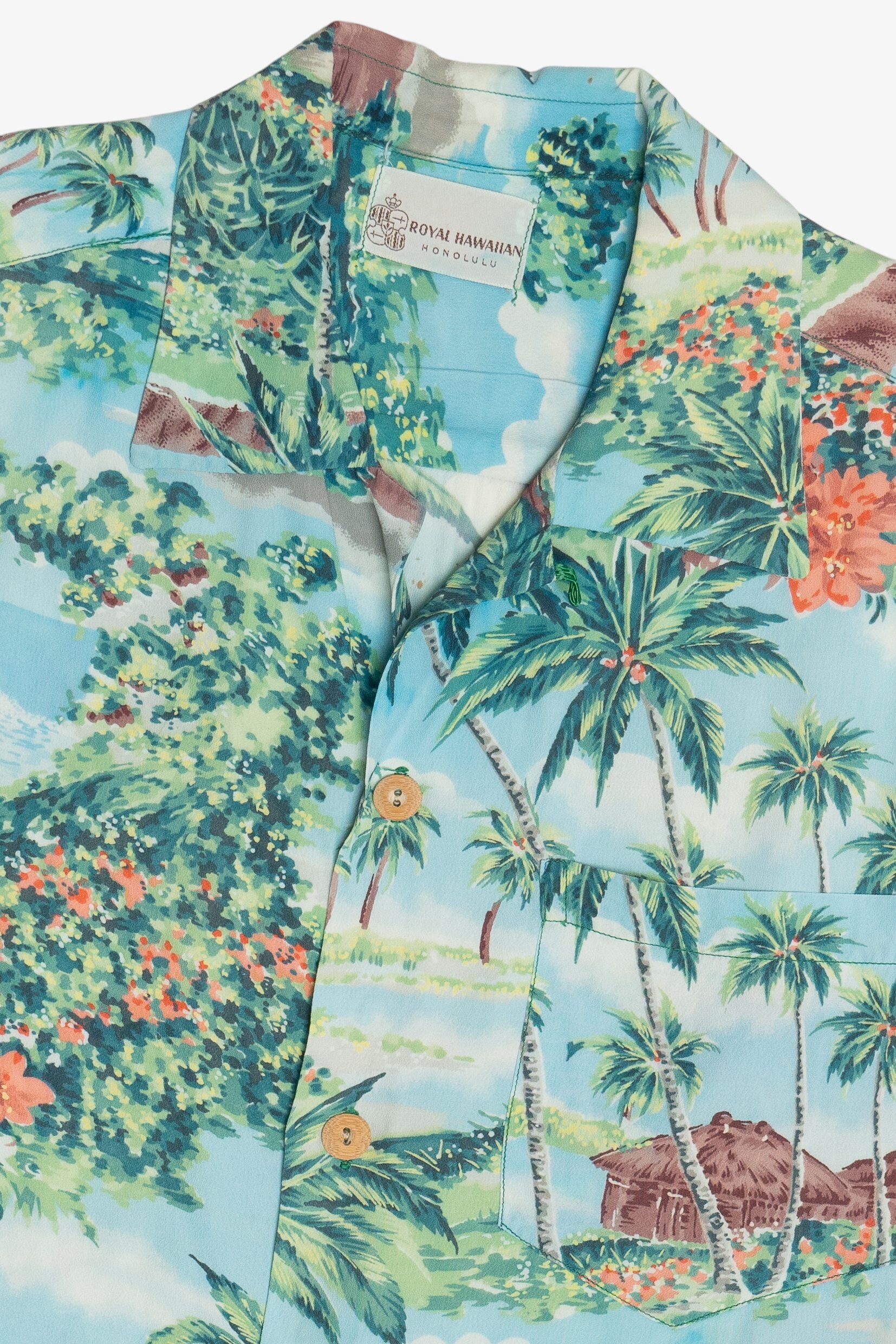 Rare Vintage Hawaiian Shirt With Loop Collar Royal Hawaiian Honolulu 40/50s