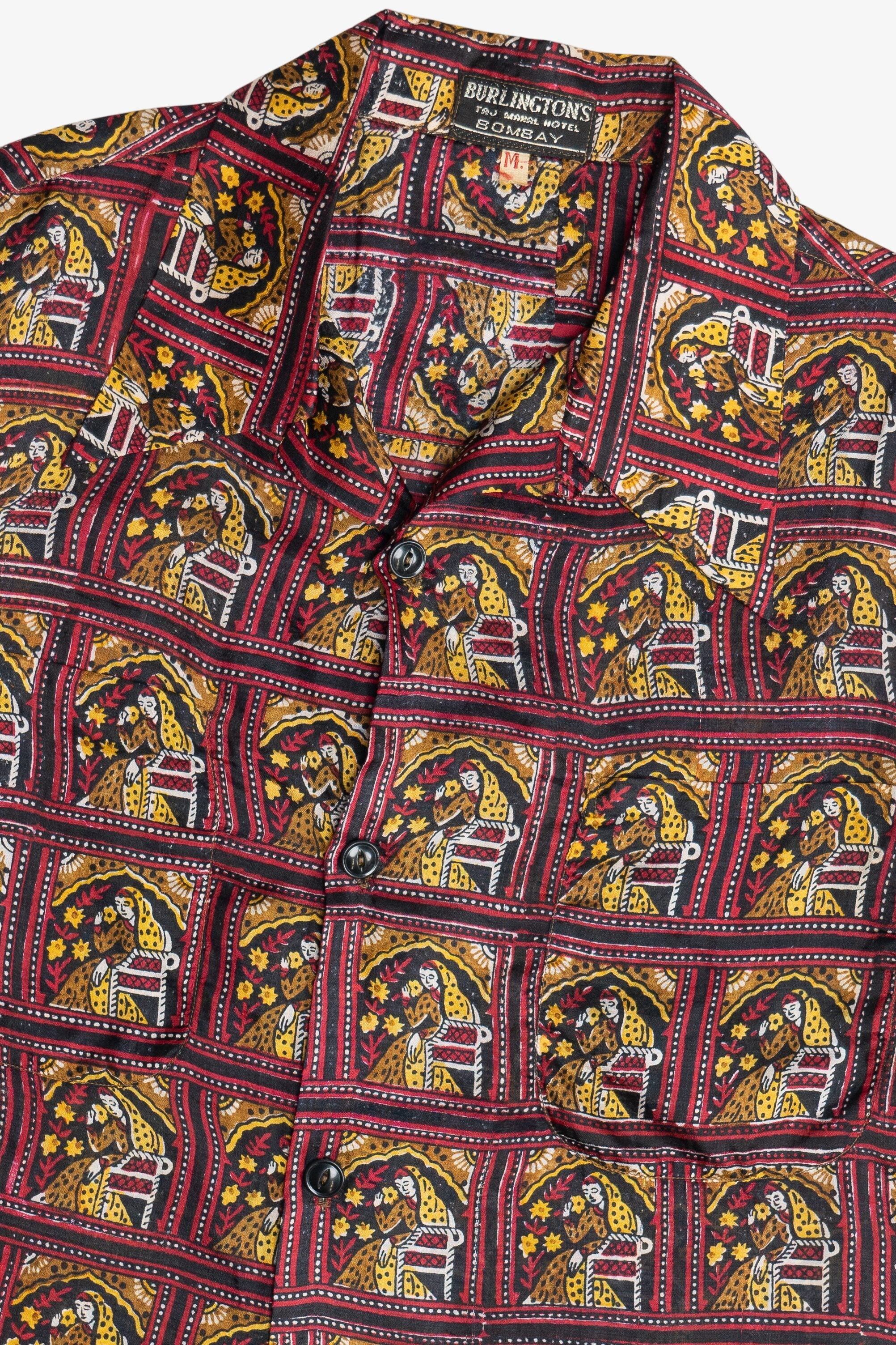 Rare Vintage Hawaiian Double Pocket Shirt With Loop Collar Burlington's Taj Mahal Hotel 40/50s