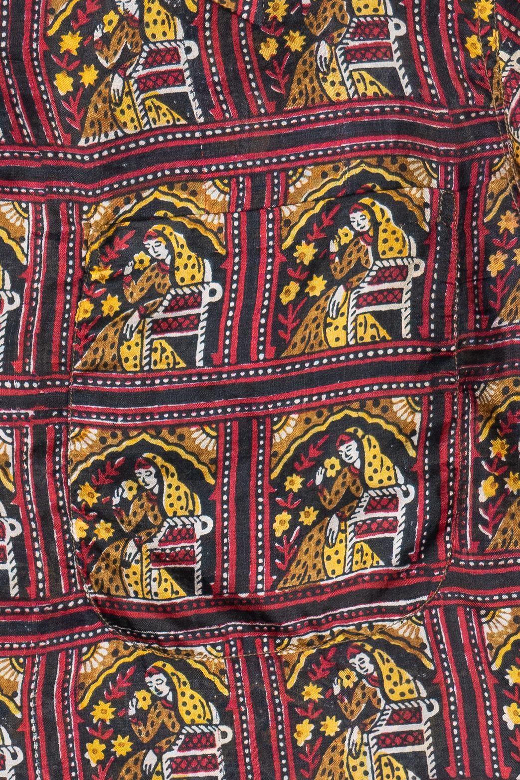 Rare Vintage Hawaiian Double Pocket Shirt With Loop Collar Burlington's Taj Mahal Hotel 40/50s