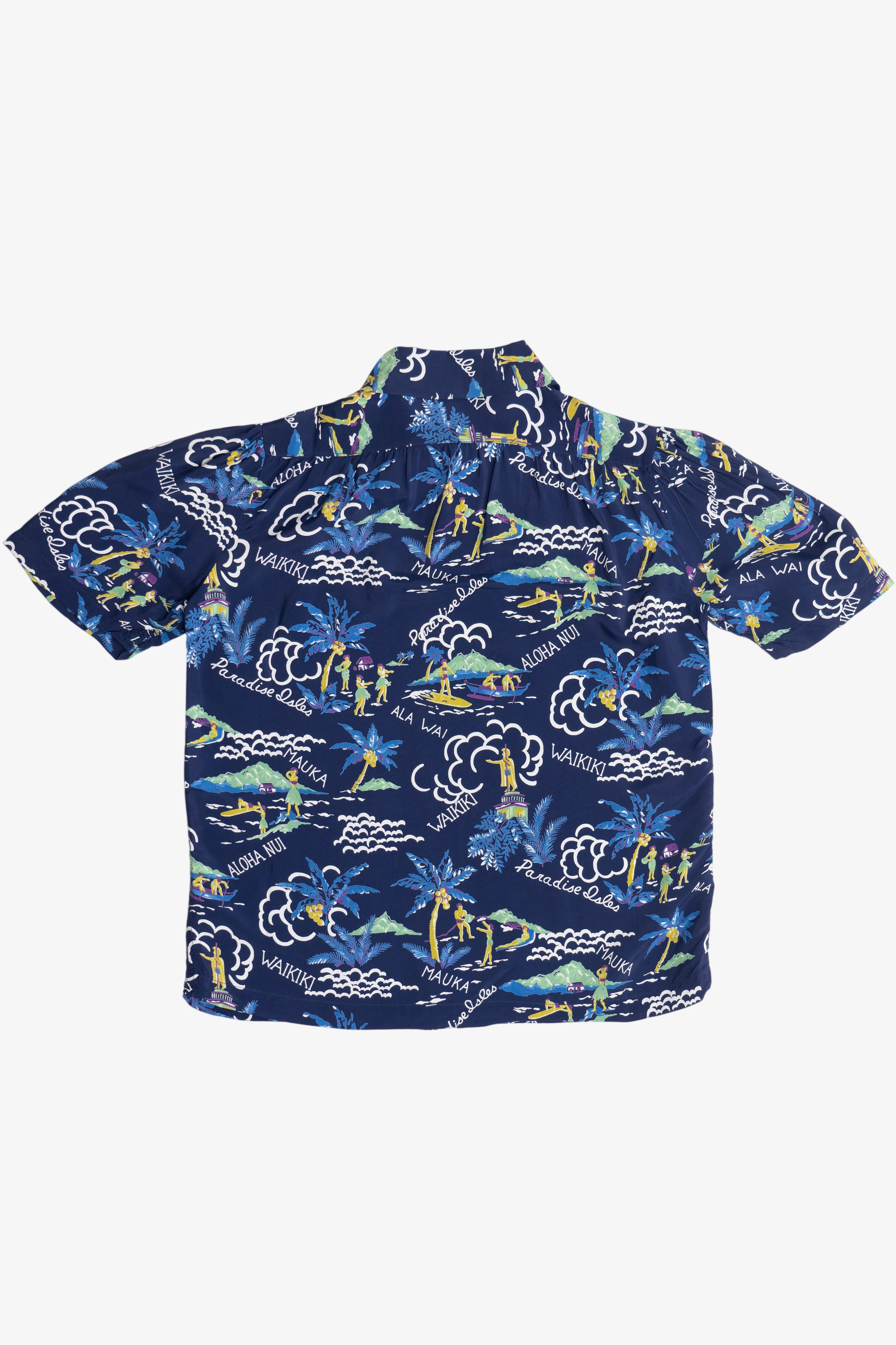 Rare Vintage Hawaiian Double Pocket Shirt With Loop Collar "Paradise Isles" Made In Honolulu 40/50s