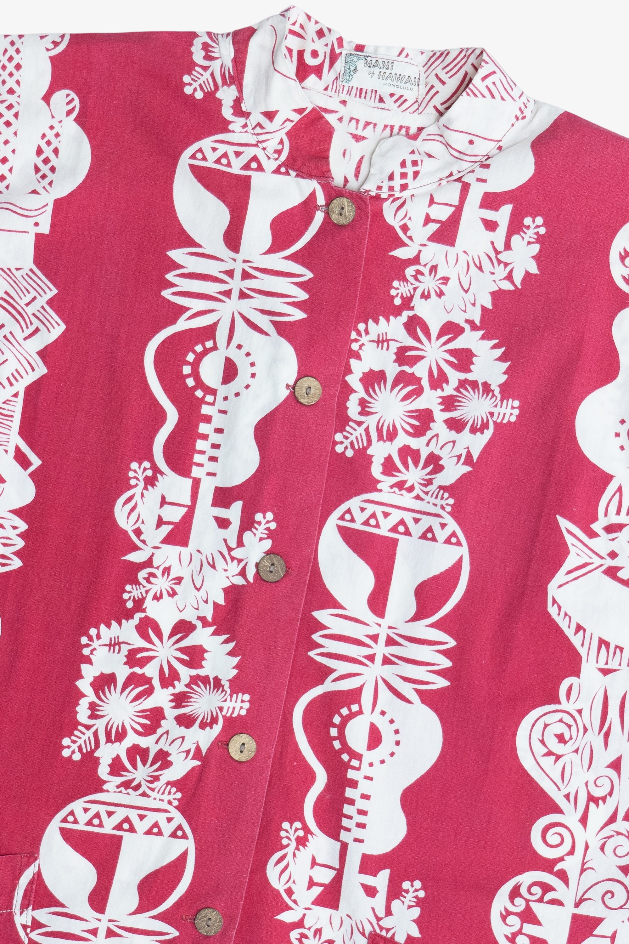 Rare Vintage Nani Of Hawaii Ukulele Mandarin Collar Hawaiian Shirt 40/50s