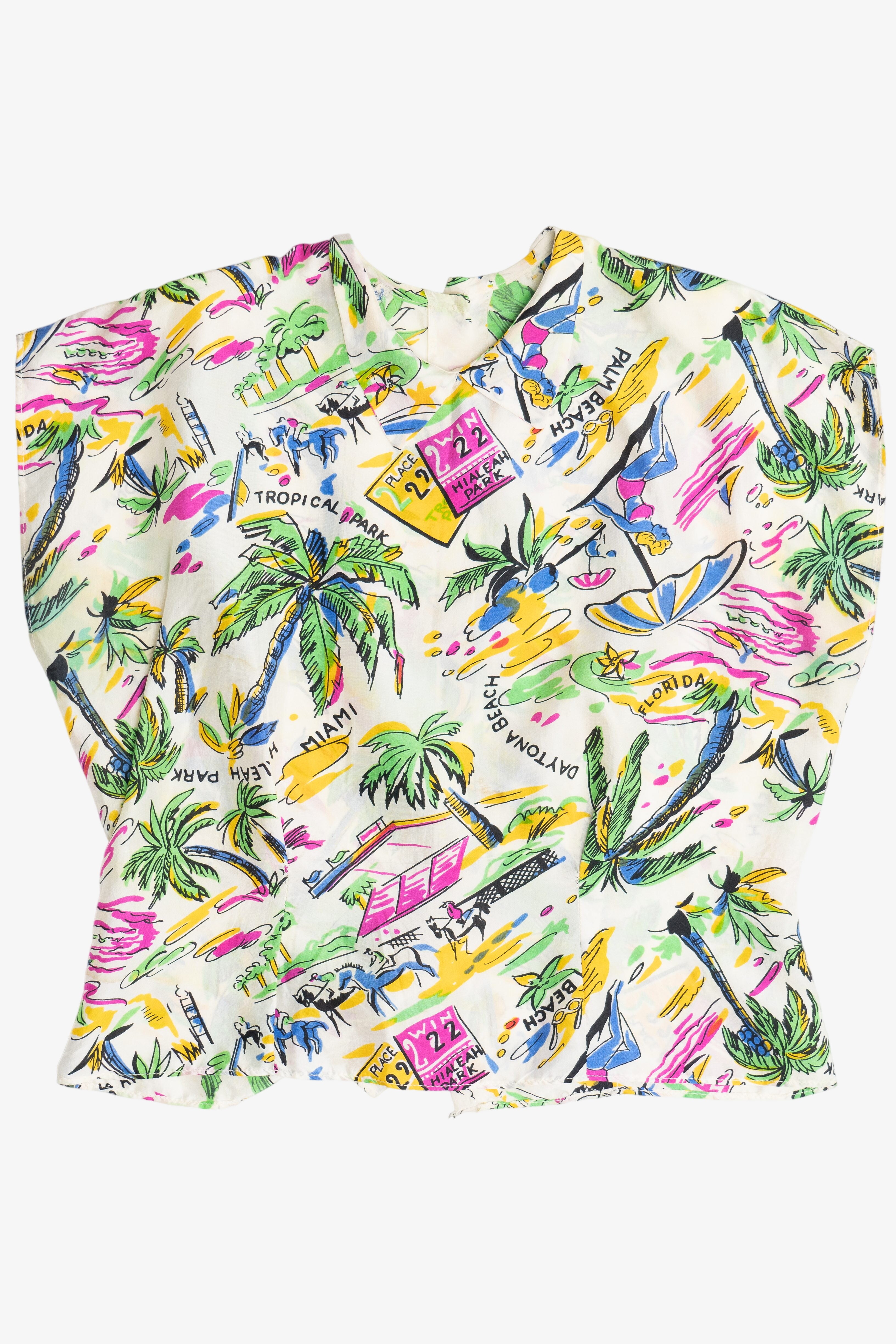 Rare Vintage Florida Beaches Peter Pan Collar Hawaiian Shirt 40/50s