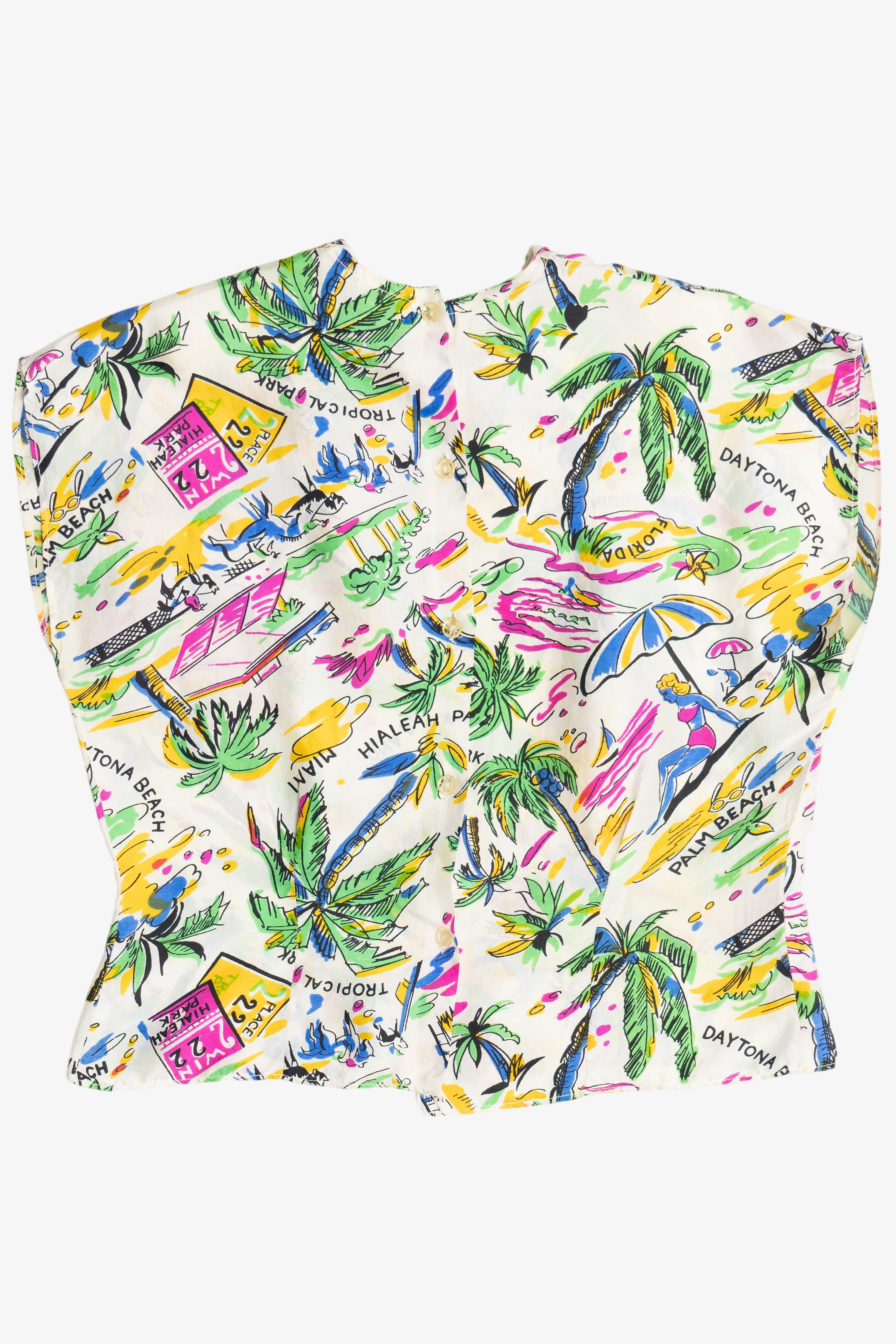 Rare Vintage Florida Beaches Peter Pan Collar Hawaiian Shirt 40/50s