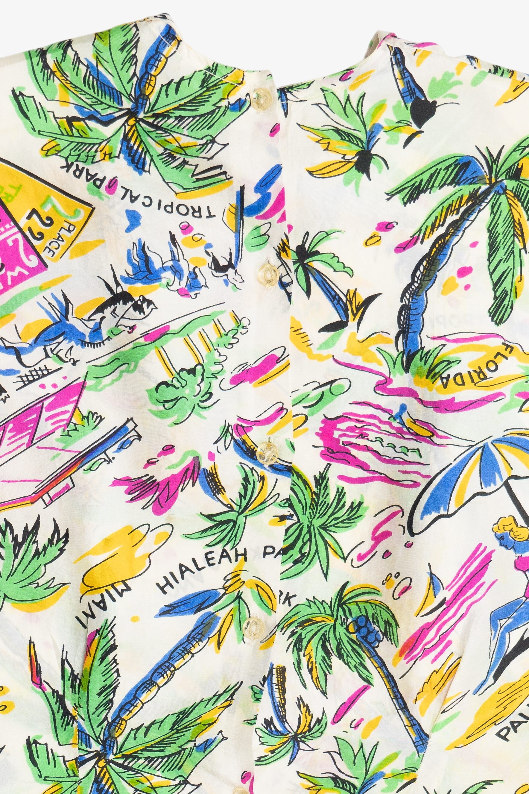 Rare Vintage Florida Beaches Peter Pan Collar Hawaiian Shirt 40/50s