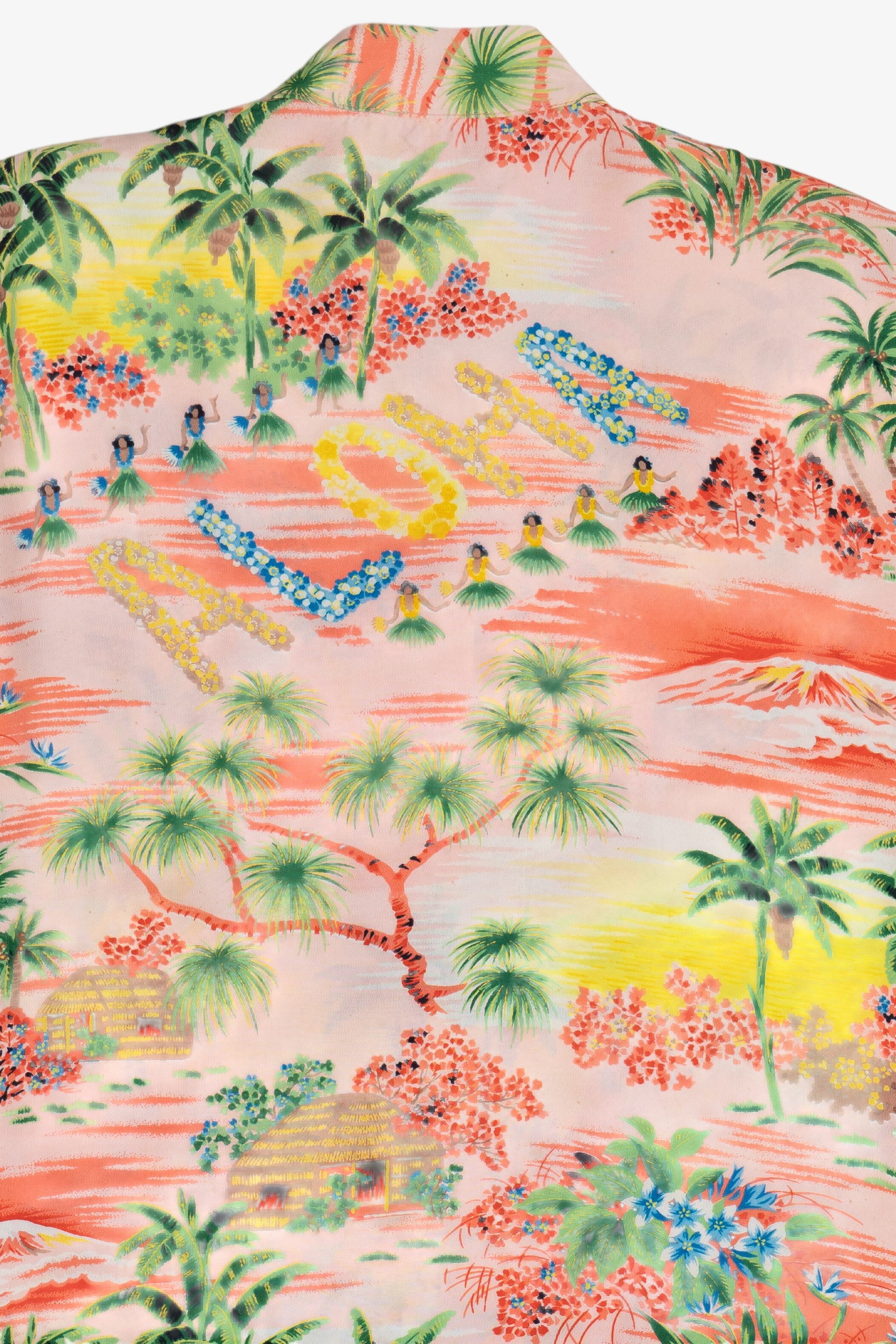 Rare Vintage Hawaiian Sleeveless Mandarin Collar Shirt Royal Hawaiian "Aloha" 40/50s