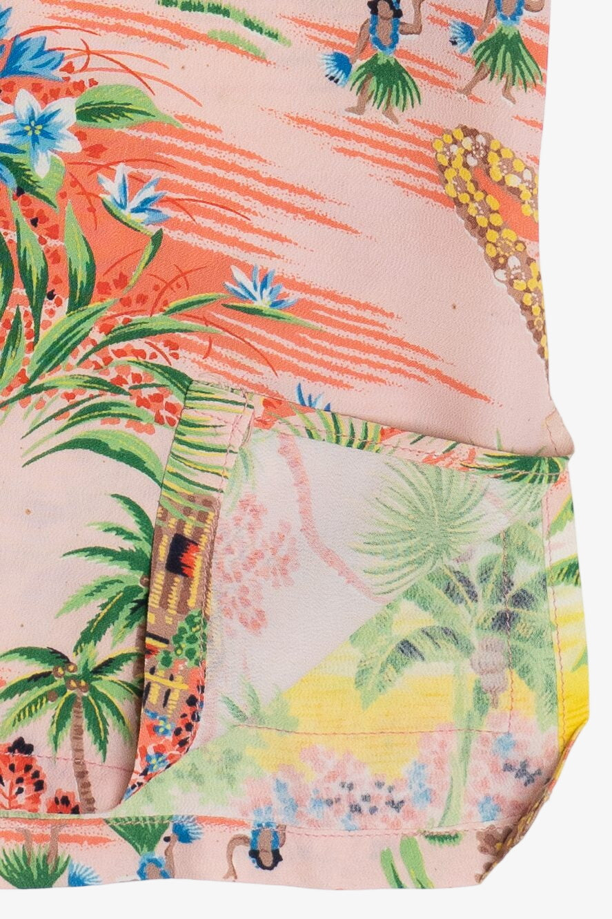 Rare Vintage Hawaiian Sleeveless Mandarin Collar Shirt Royal Hawaiian "Aloha" 40/50s
