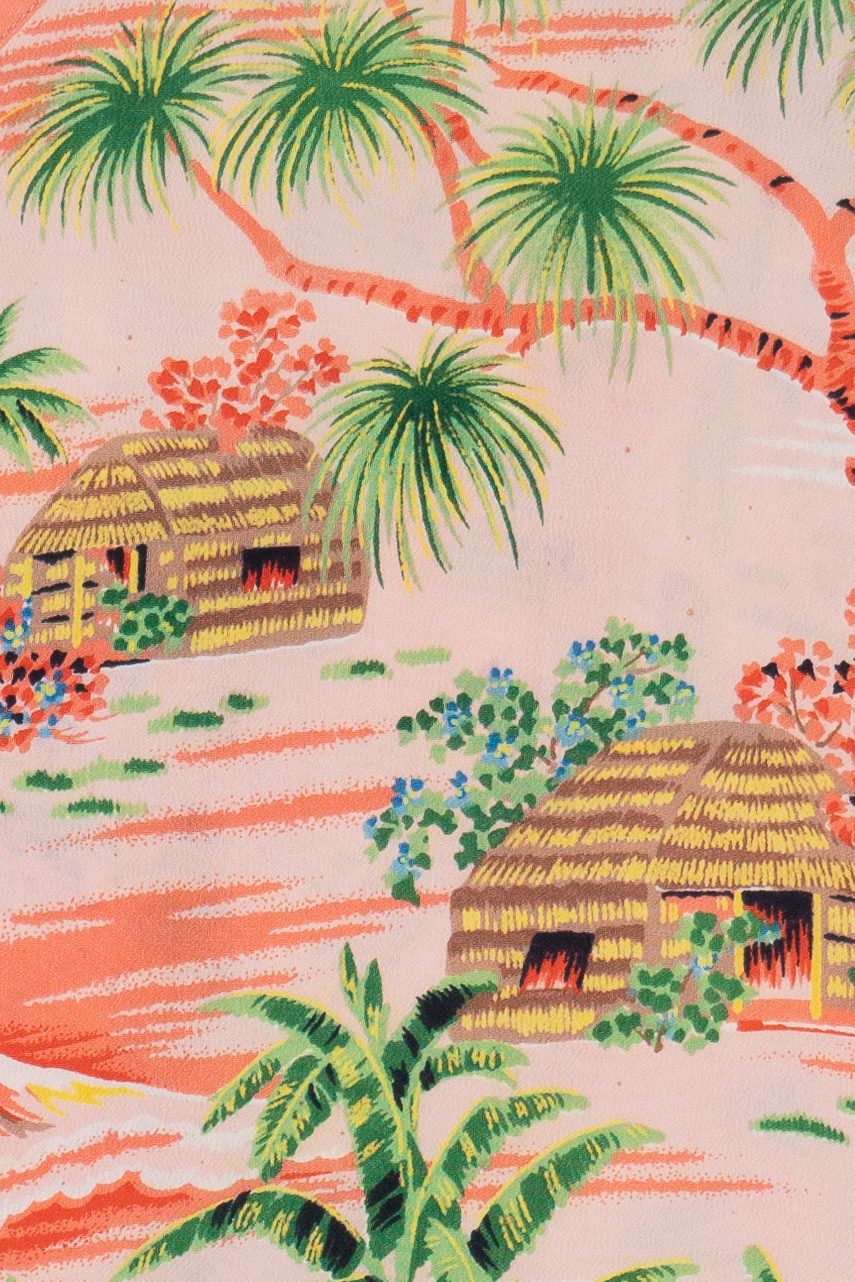 Rare Vintage Hawaiian Sleeveless Mandarin Collar Shirt Royal Hawaiian "Aloha" 40/50s