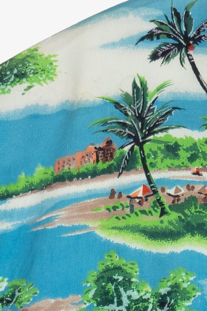 Rare Vintage Hawaiian Sleeveless Double Pocket Mandarin Collar Shirt 40/50s