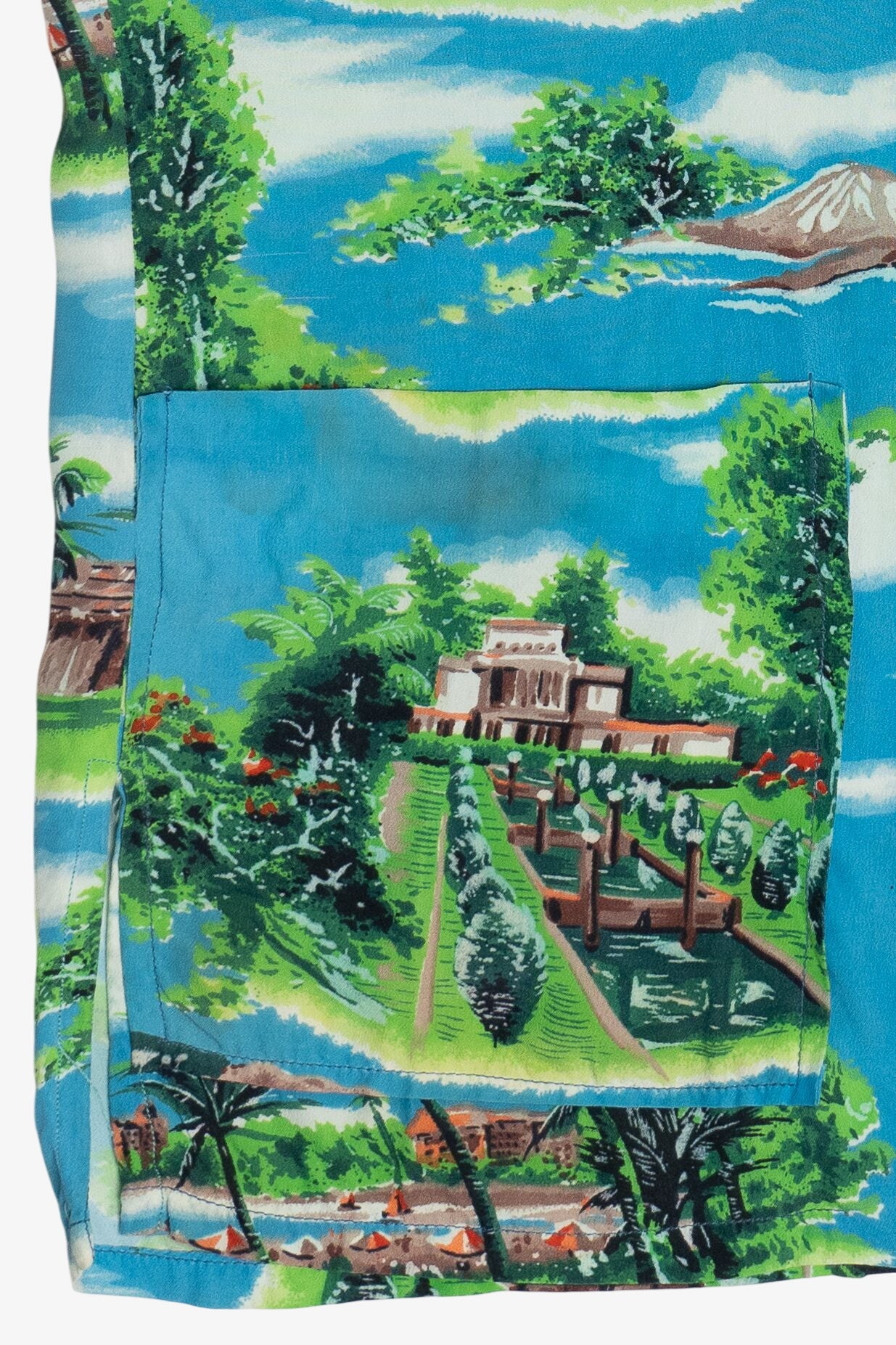 Rare Vintage Hawaiian Sleeveless Double Pocket Mandarin Collar Shirt 40/50s