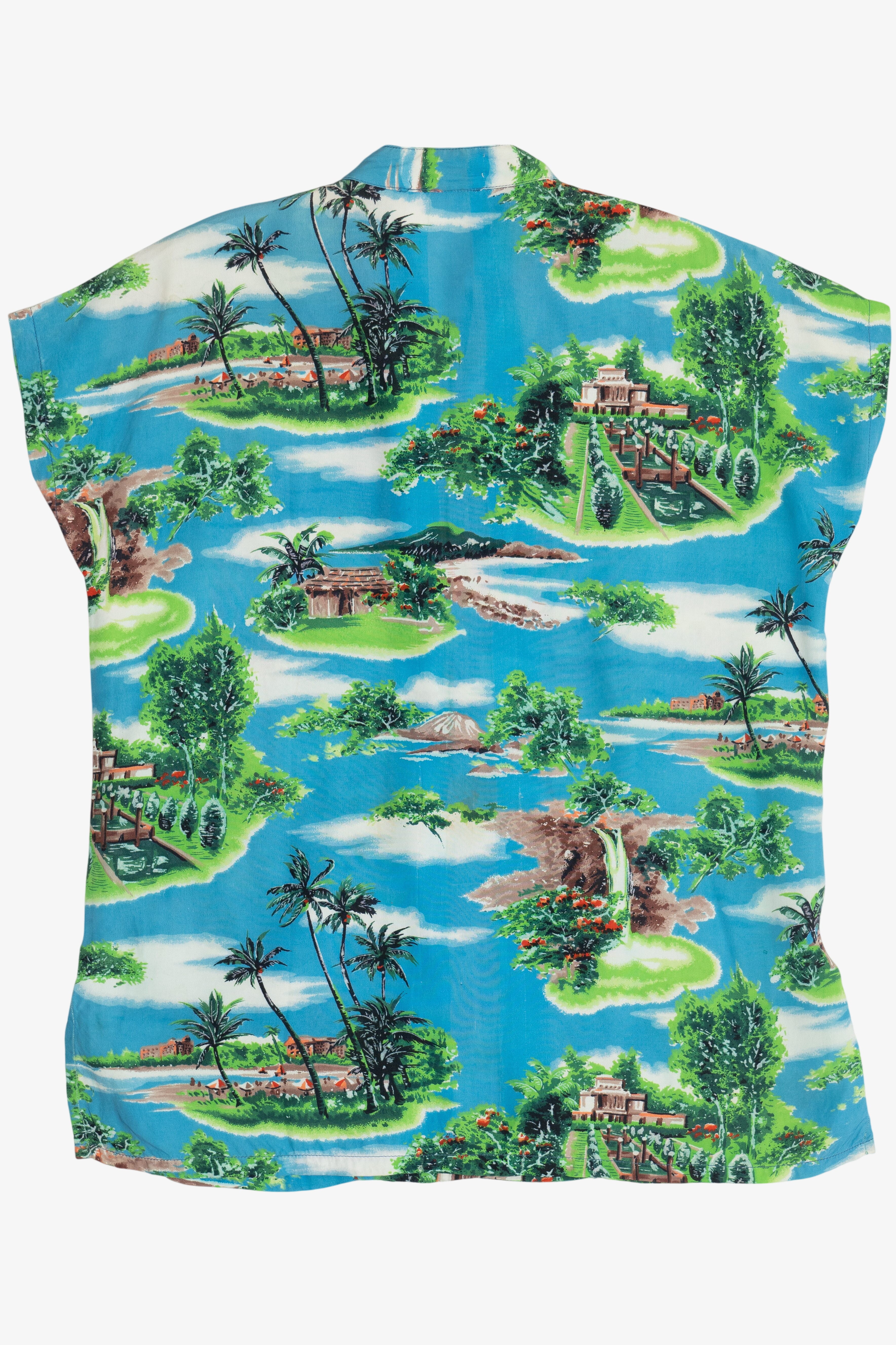 Rare Vintage Hawaiian Sleeveless Double Pocket Mandarin Collar Shirt 40/50s