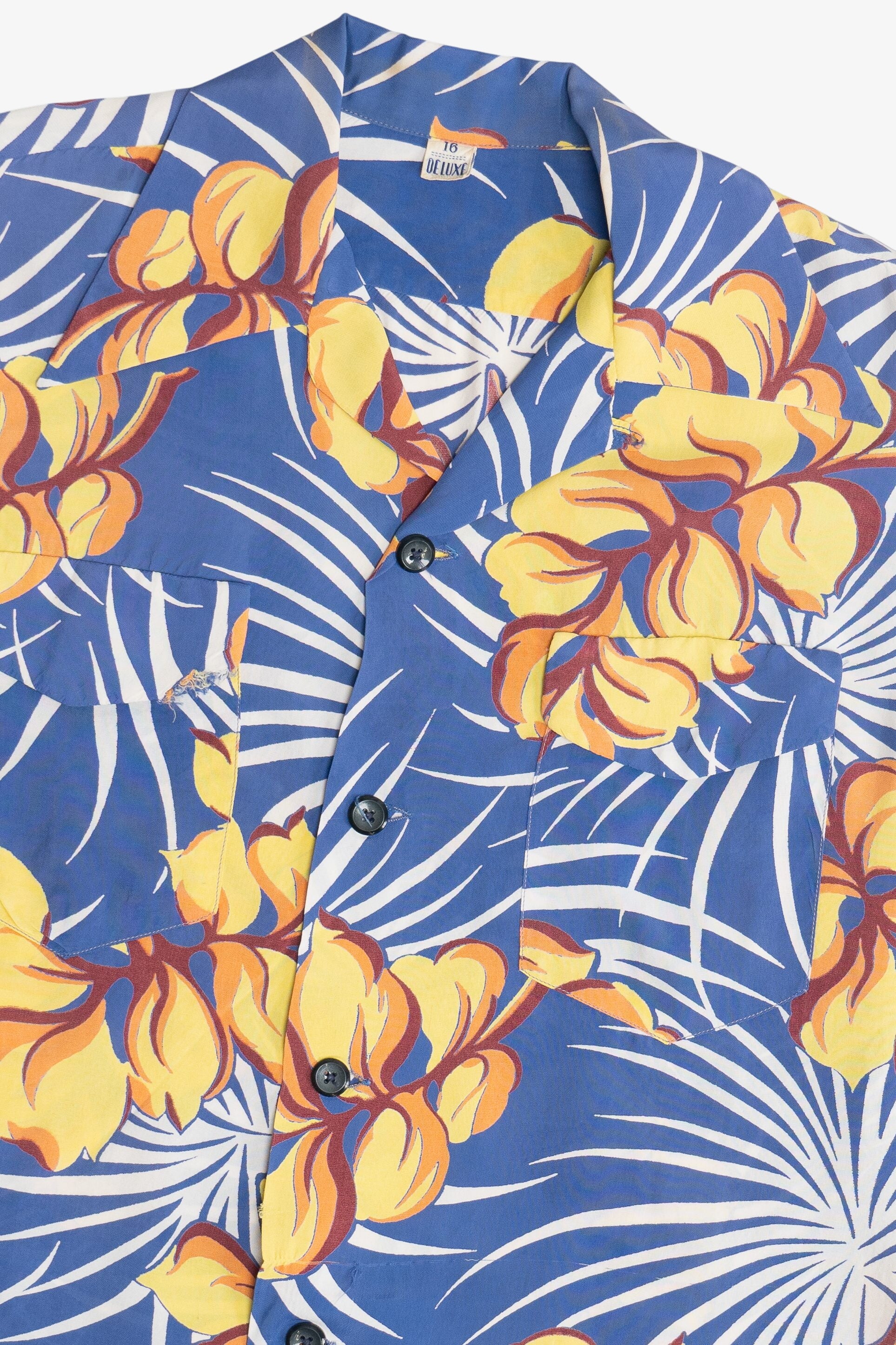 Rare Vintage Hawaiian Double Pocket Shirt With Loop Collar Deluxe 40/50s