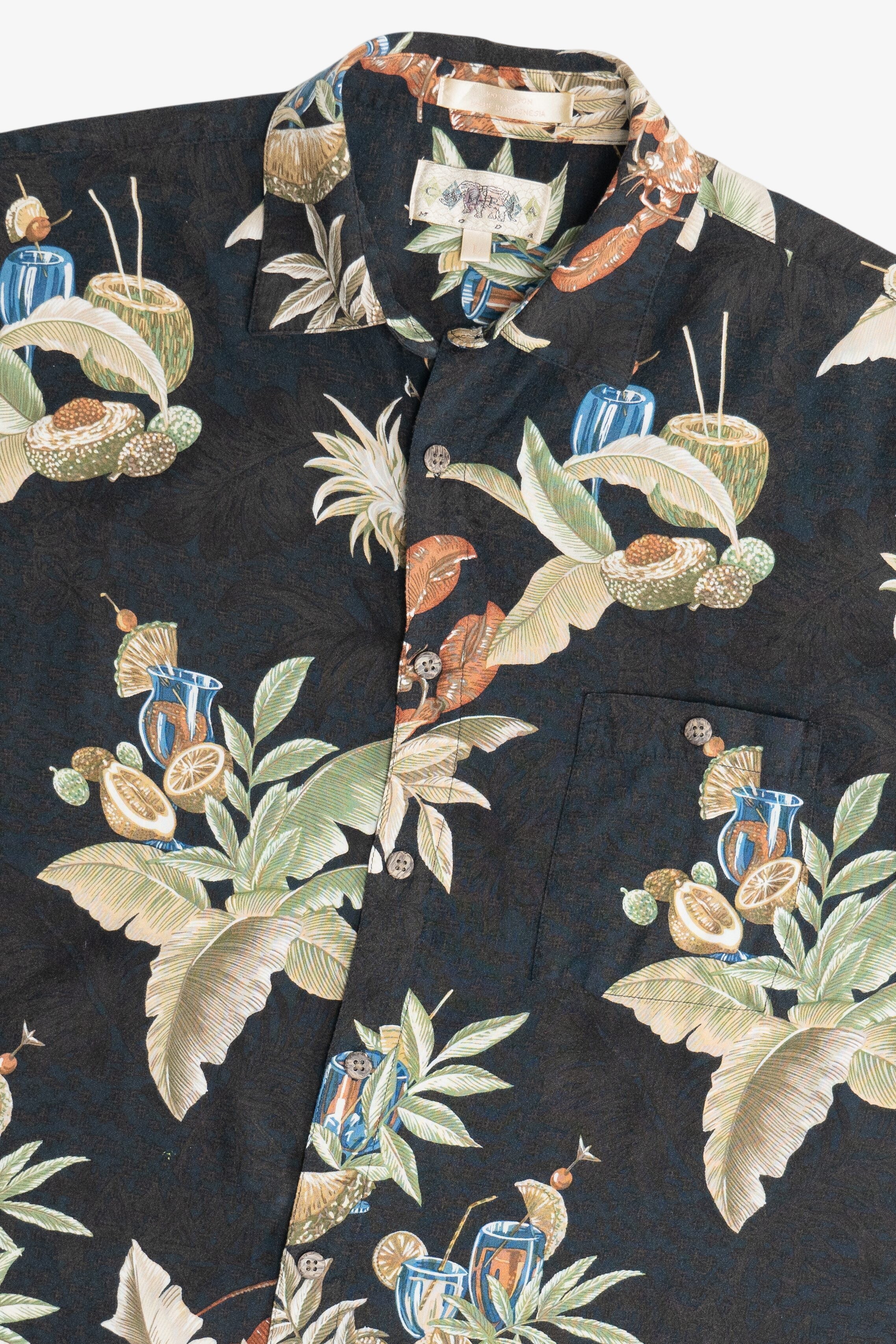 Brown Campia Moda Tiki Cocktails Hawaiian Shirt (2000s)