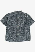 Vintage Pacific Scene Pixelated Floral Hawaiian Shirt (1990s)