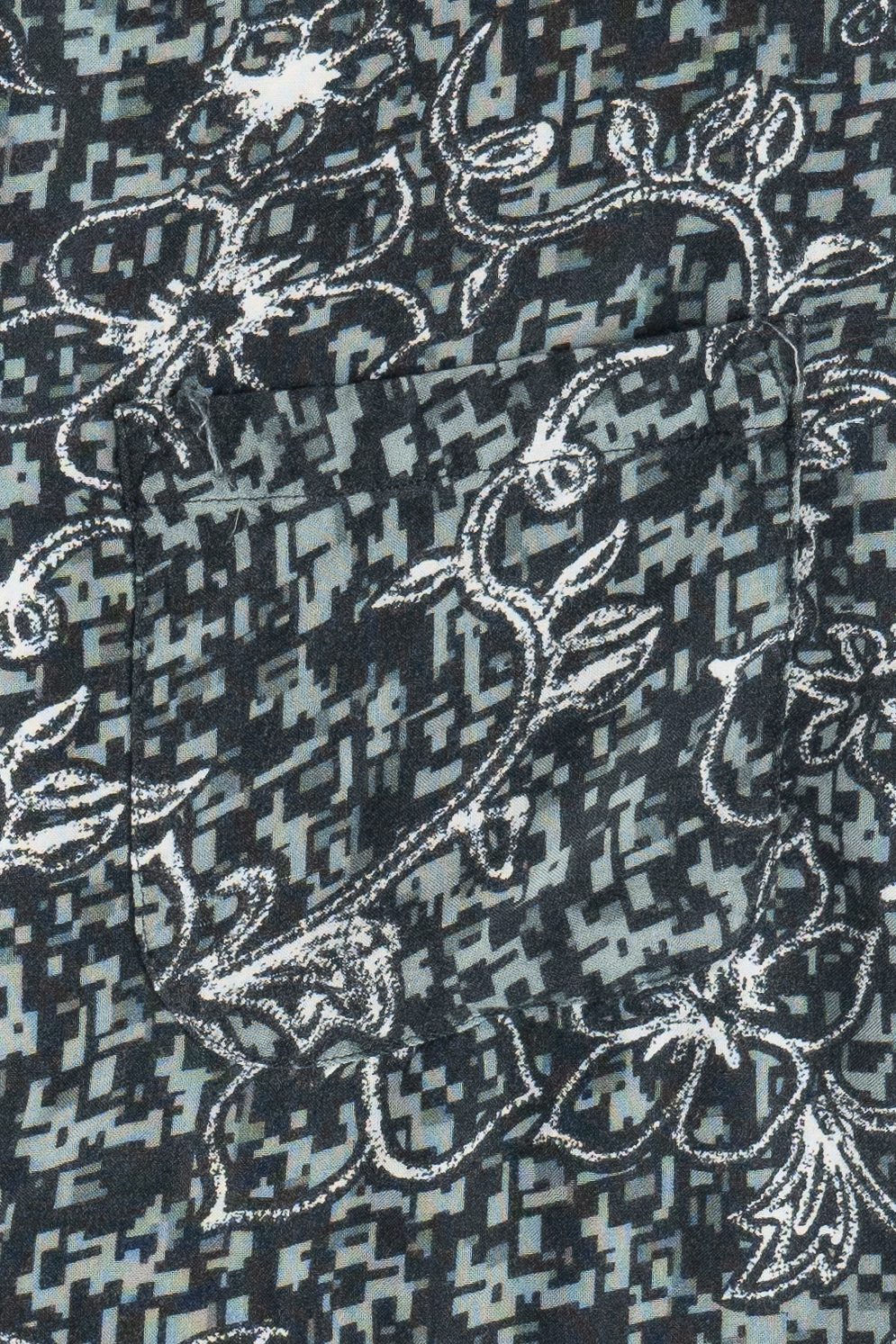Vintage Pacific Scene Pixelated Floral Hawaiian Shirt (1990s)