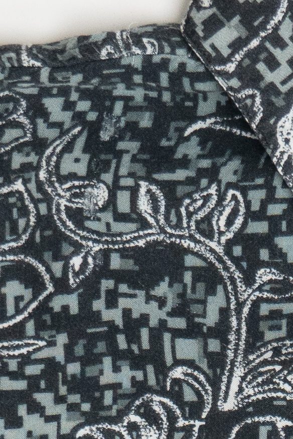 Vintage Pacific Scene Pixelated Floral Hawaiian Shirt (1990s)