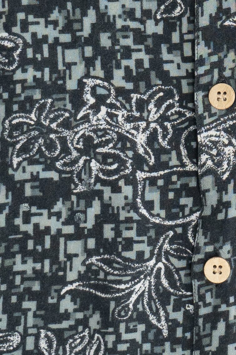 Vintage Pacific Scene Pixelated Floral Hawaiian Shirt (1990s)