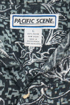 Vintage Pacific Scene Pixelated Floral Hawaiian Shirt (1990s)