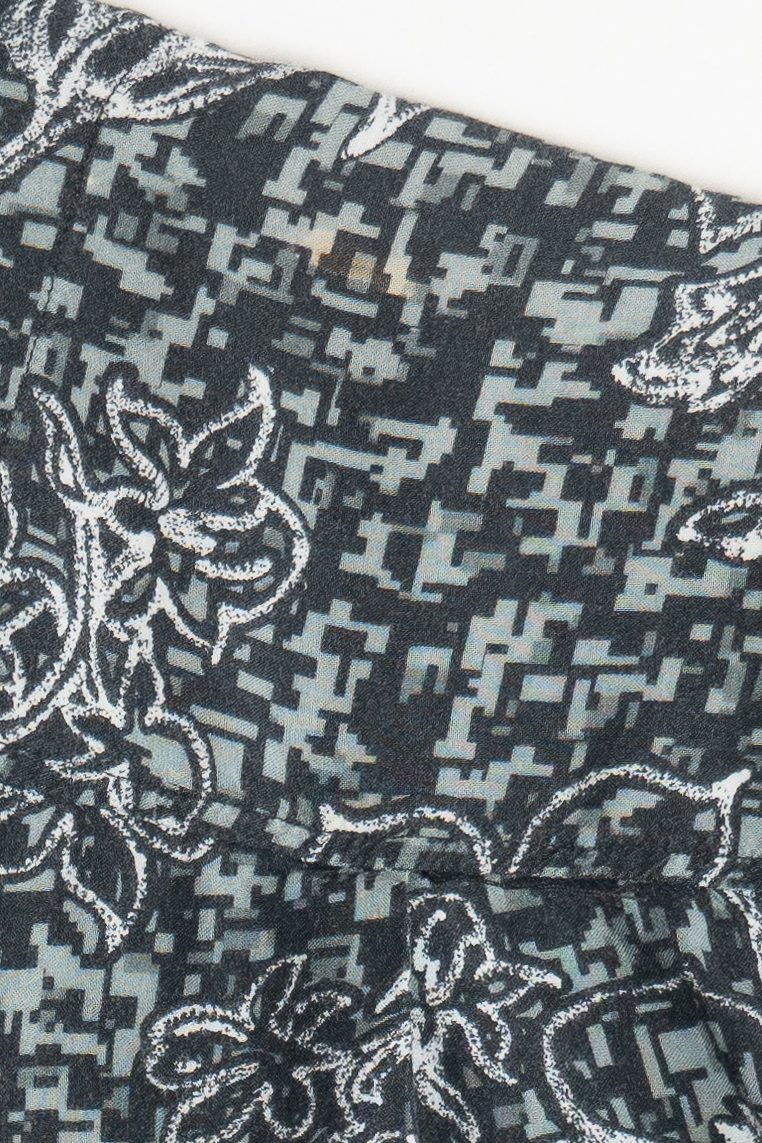 Vintage Pacific Scene Pixelated Floral Hawaiian Shirt (1990s)