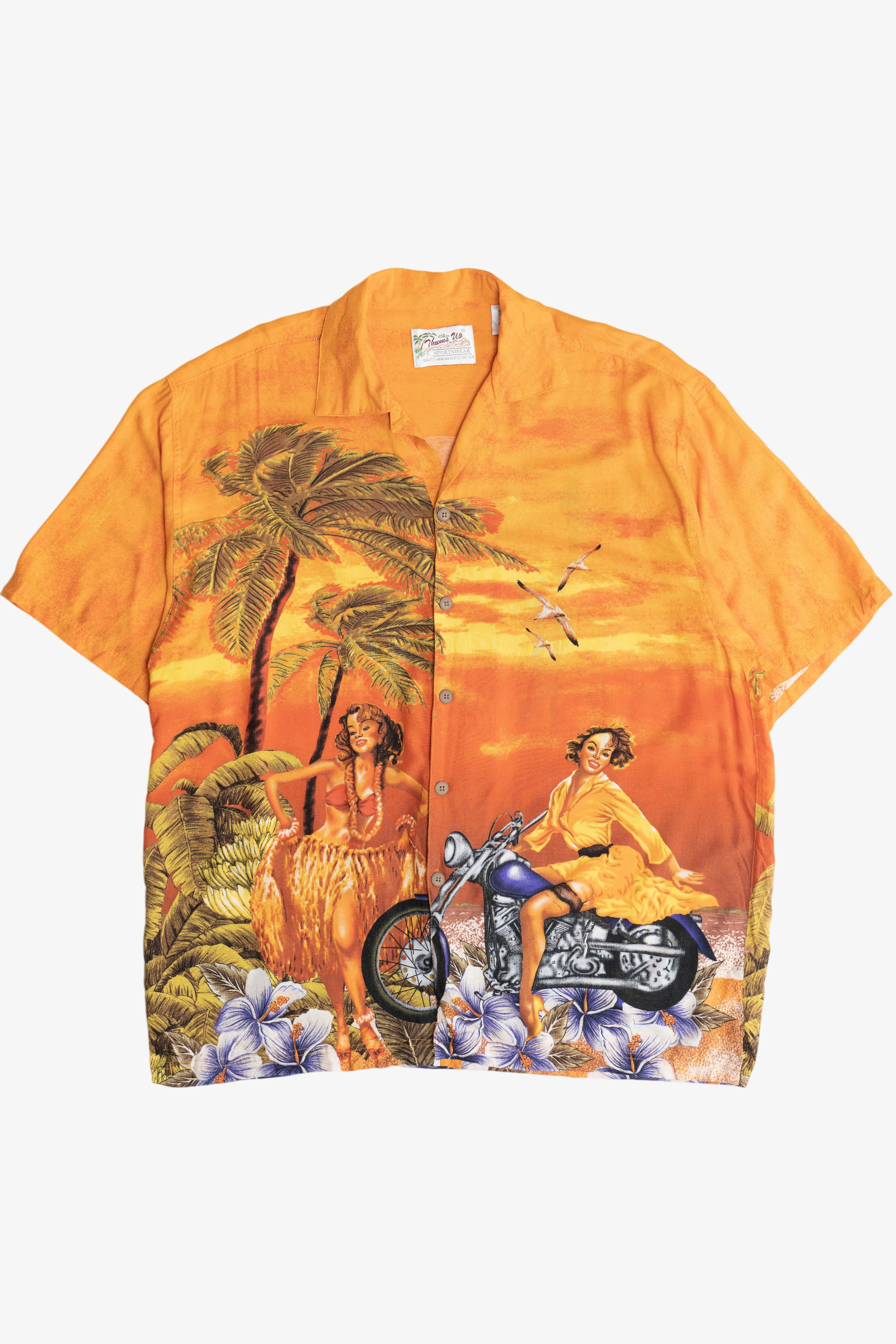 Vintage Thums Up Sportswear Motorcycle Pin-Up Hawaiian Shirt (2000s)