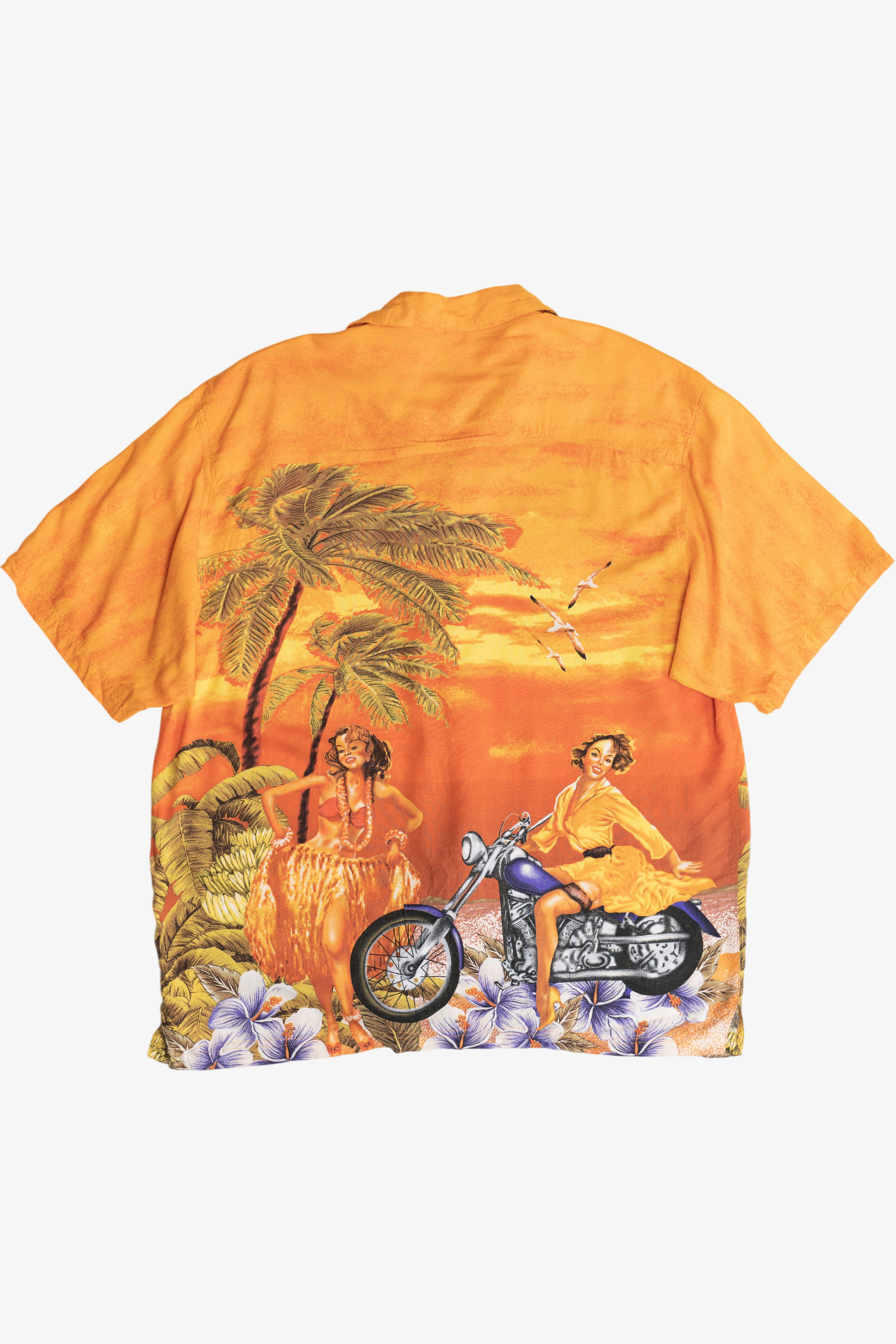 Vintage Thums Up Sportswear Motorcycle Pin-Up Hawaiian Shirt (2000s)