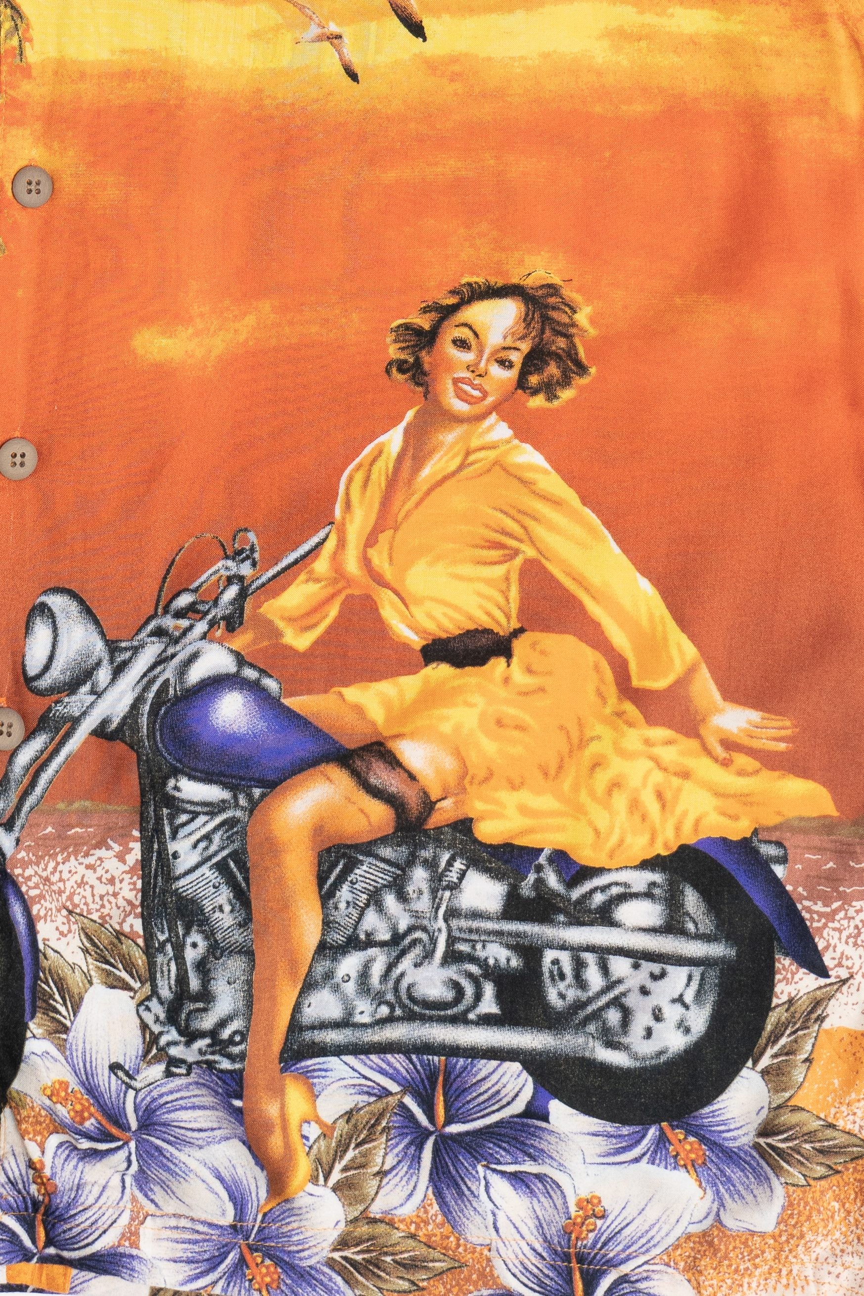 Vintage Thums Up Sportswear Motorcycle Pin-Up Hawaiian Shirt (2000s)
