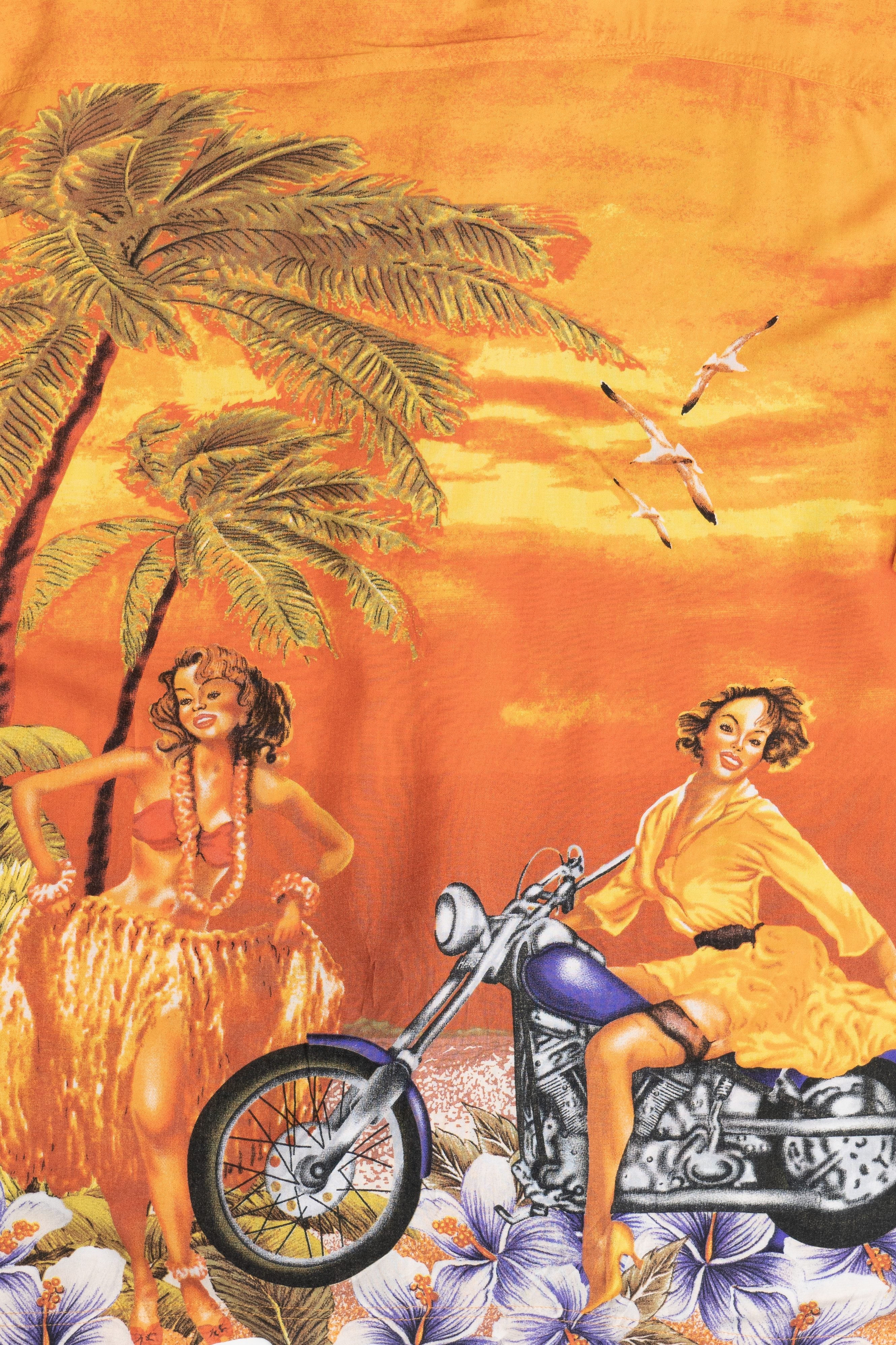 Vintage Thums Up Sportswear Motorcycle Pin-Up Hawaiian Shirt (2000s)