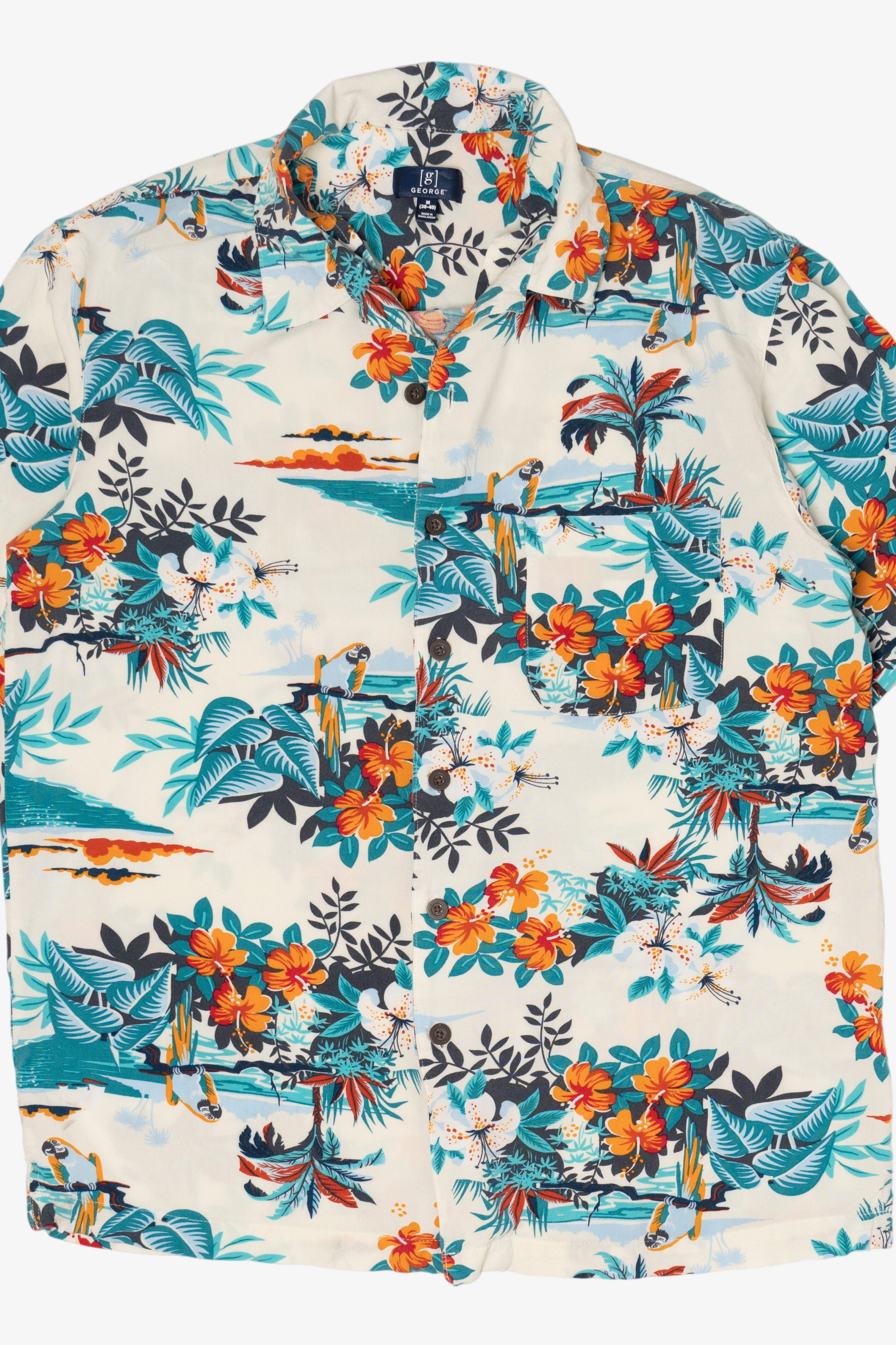 White Tropical George Hawaiian Button Up Shirt (2010s)