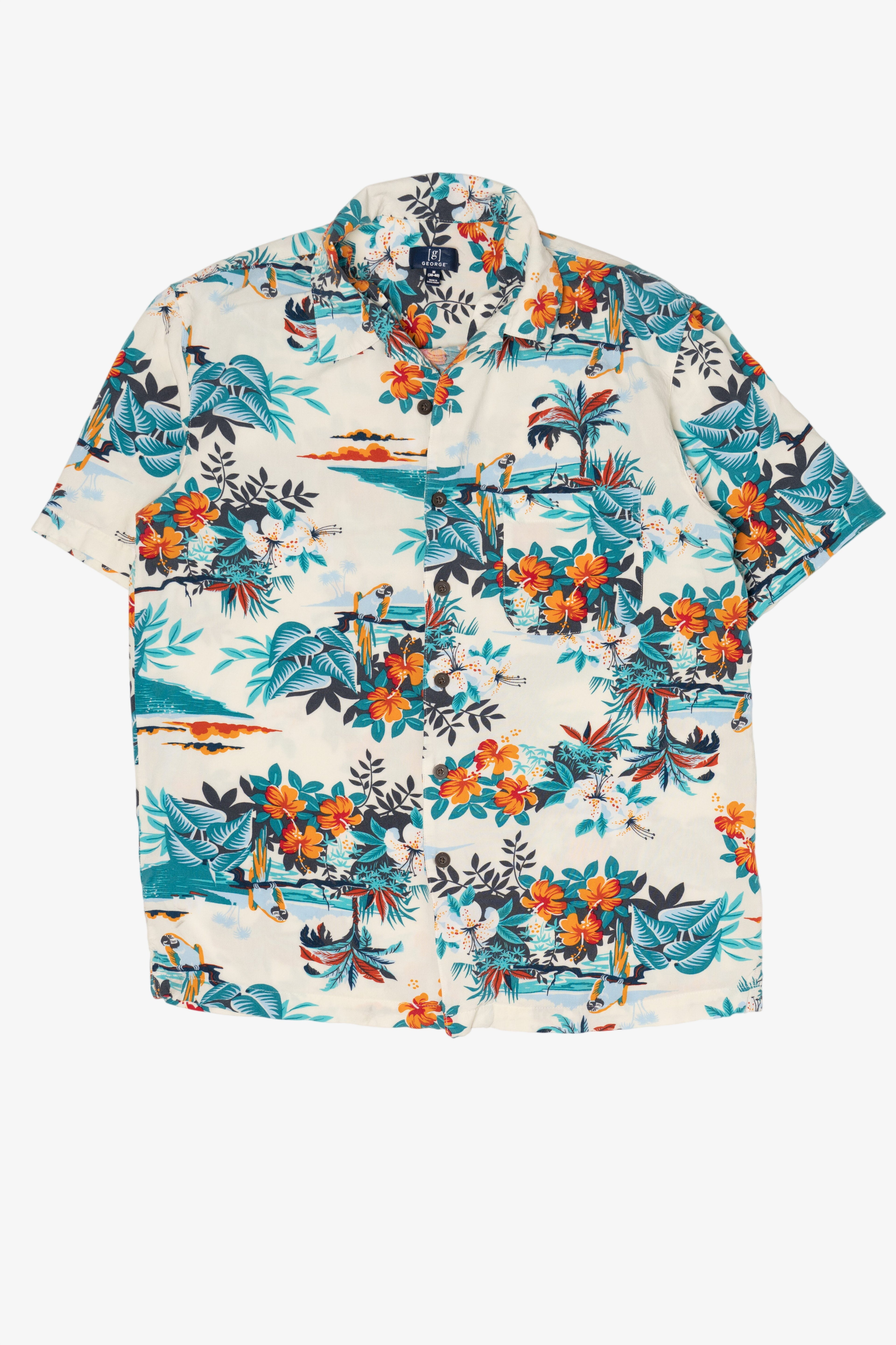 White Tropical George Hawaiian Button Up Shirt (2010s)