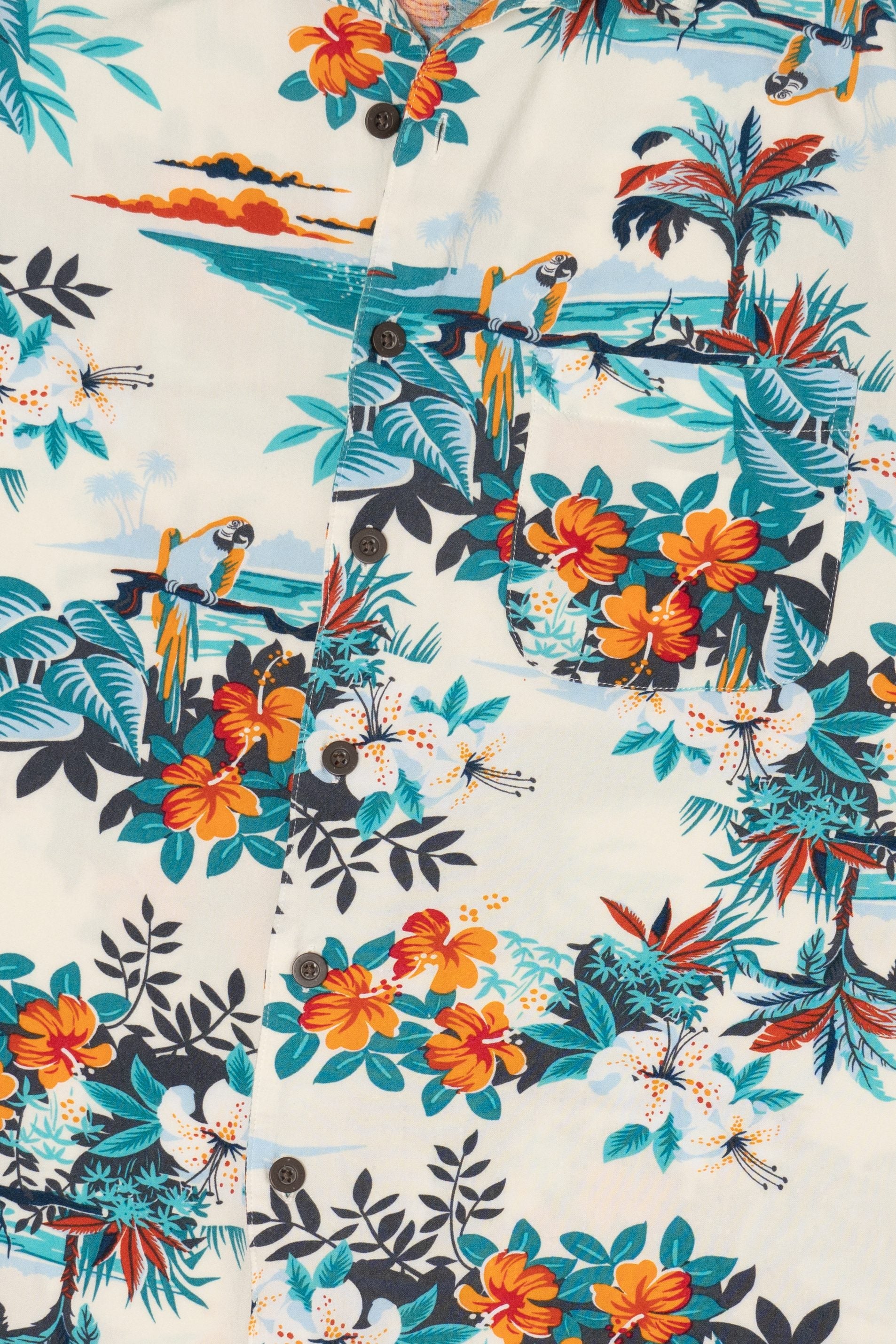 White Tropical George Hawaiian Button Up Shirt (2010s)