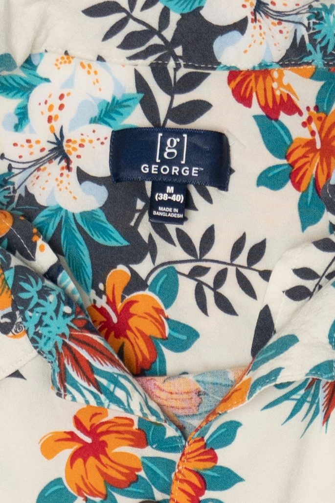 White Tropical George Hawaiian Button Up Shirt (2010s)