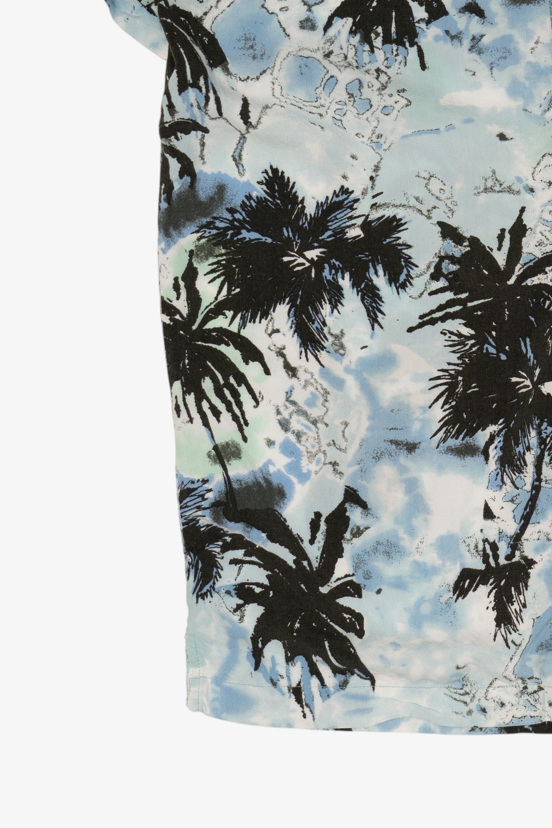 Light Blue Denim & Flower Hawaiian Button Up Shirt (2020s)
