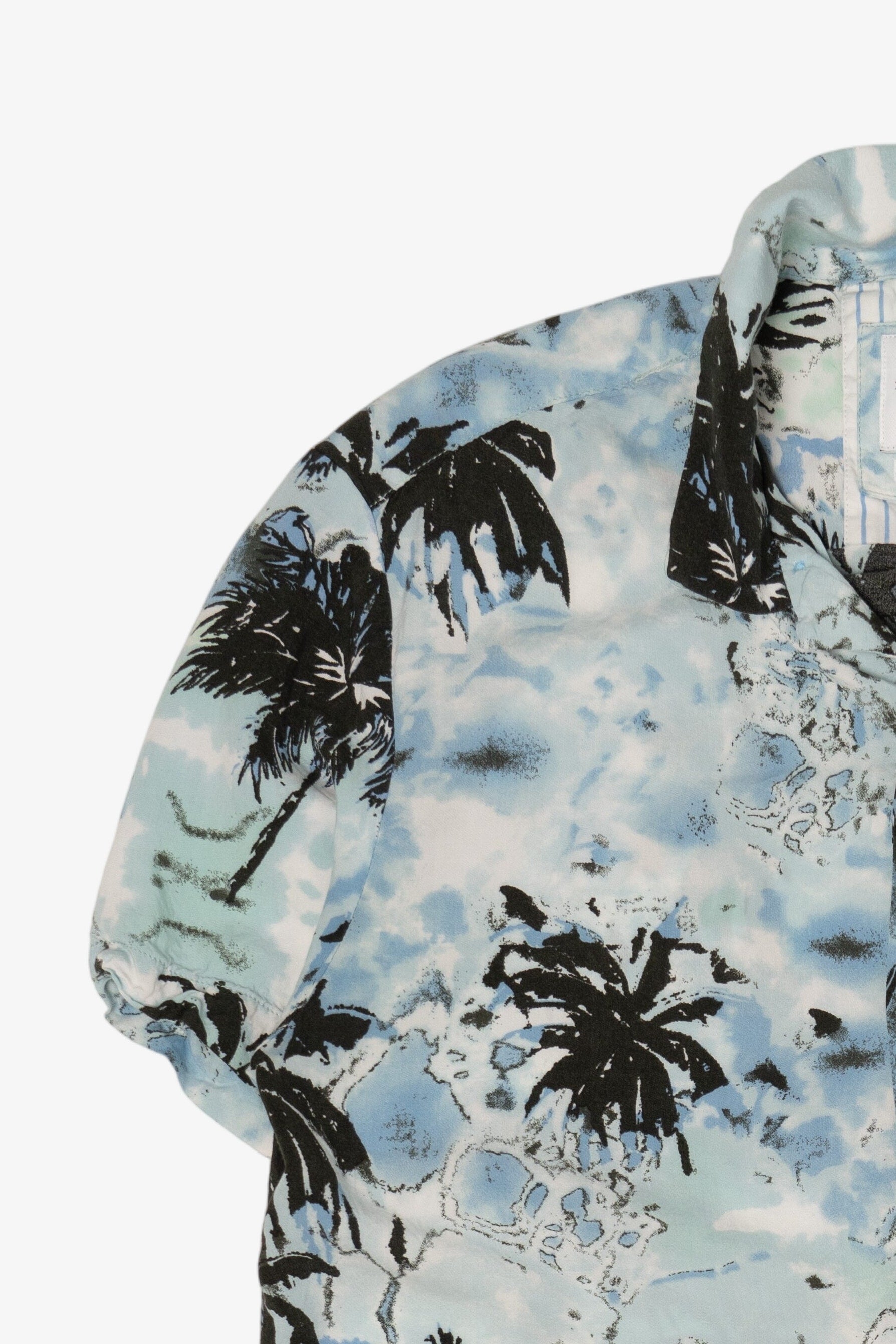 Light Blue Denim & Flower Hawaiian Button Up Shirt (2020s)