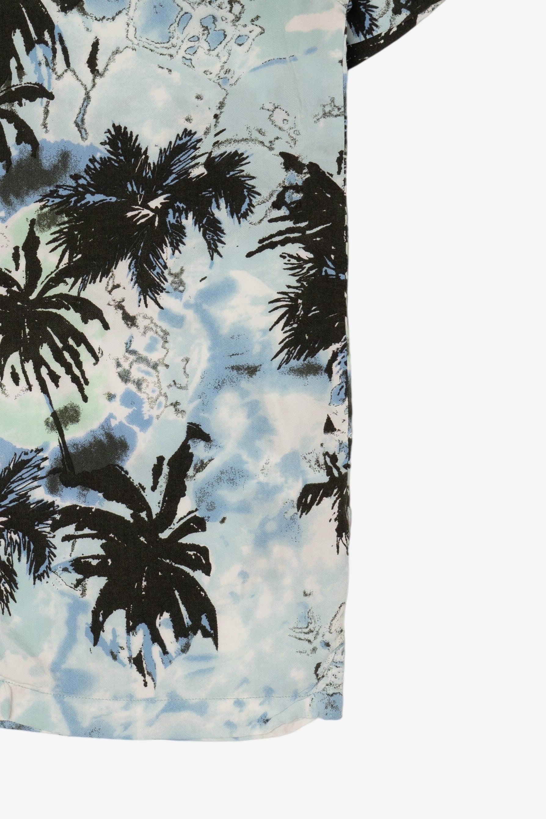 Light Blue Denim & Flower Hawaiian Button Up Shirt (2020s)