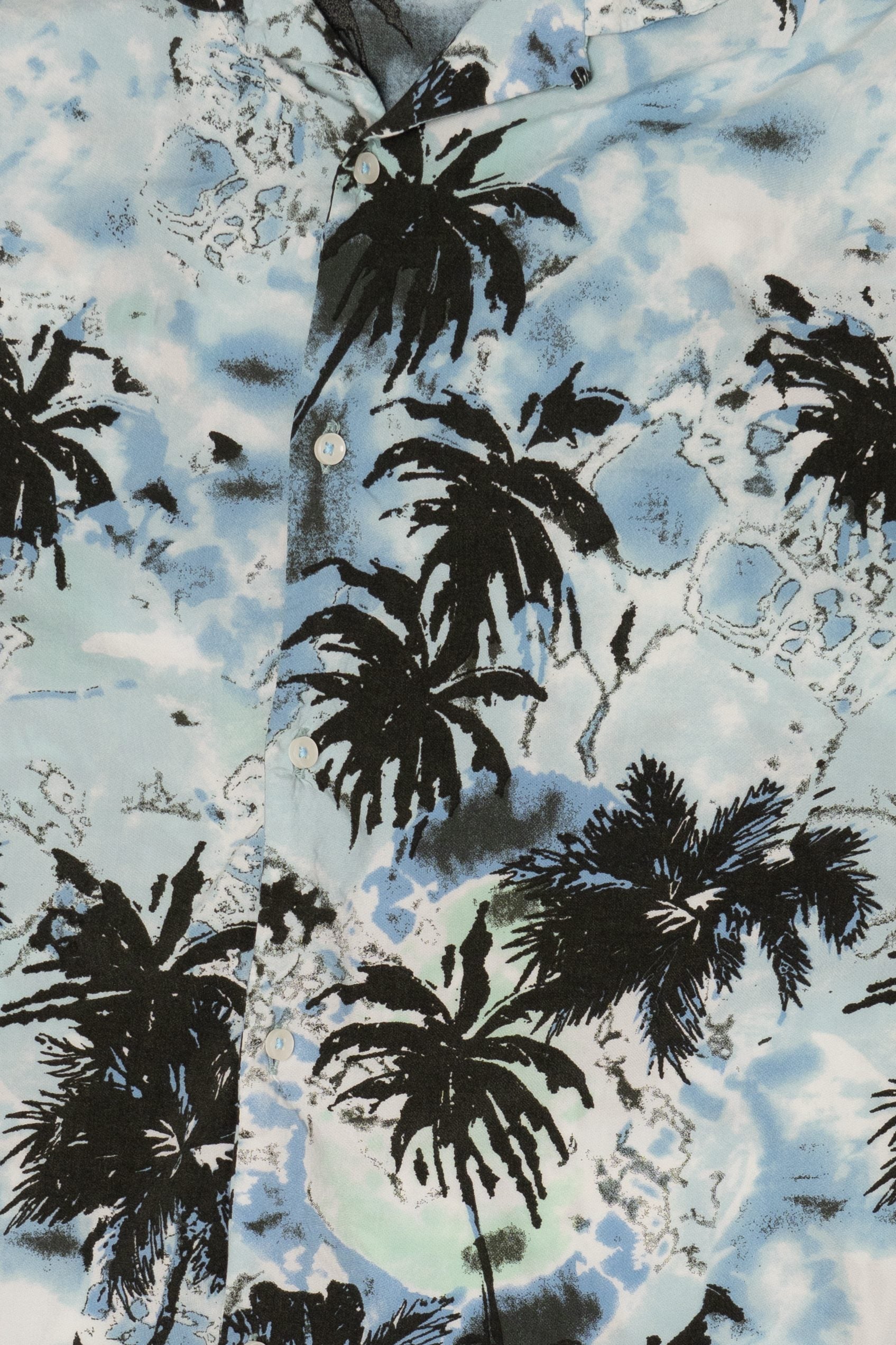 Light Blue Denim & Flower Hawaiian Button Up Shirt (2020s)