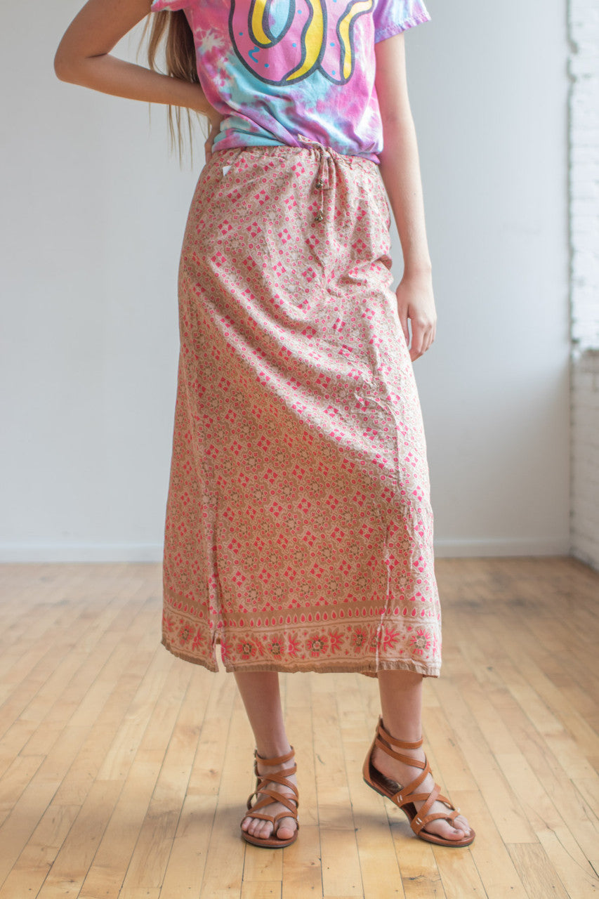 Pink Floral Hippie Skirt