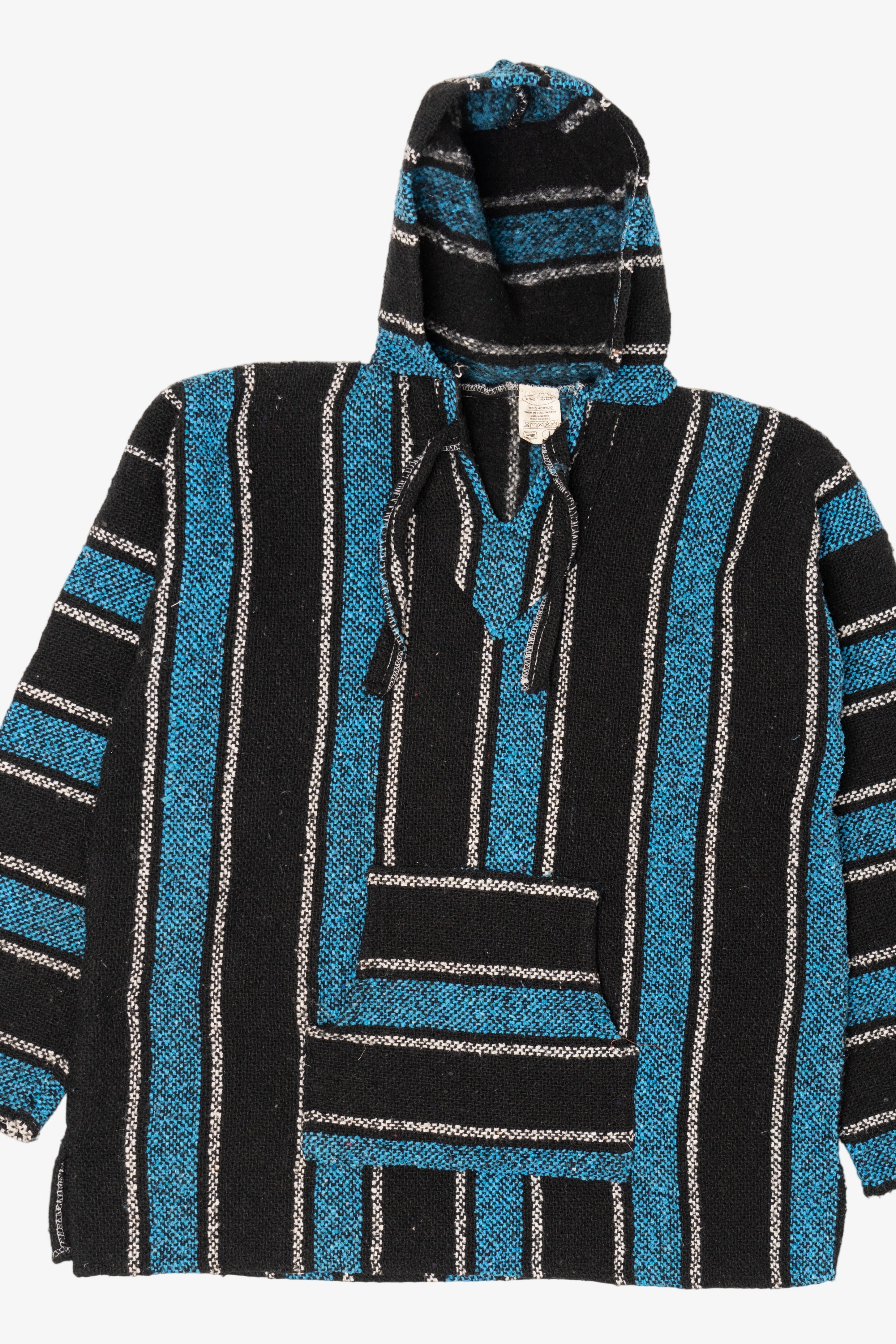 Vintage Blue And Black Hooded Baja Sweatshirt (1990s)