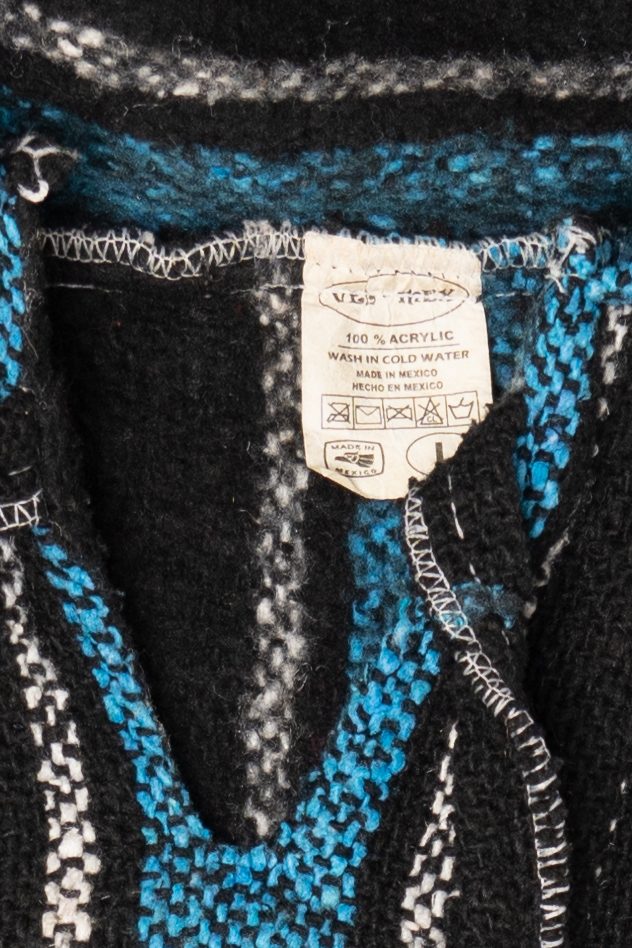 Vintage Blue And Black Hooded Baja Sweatshirt (1990s)