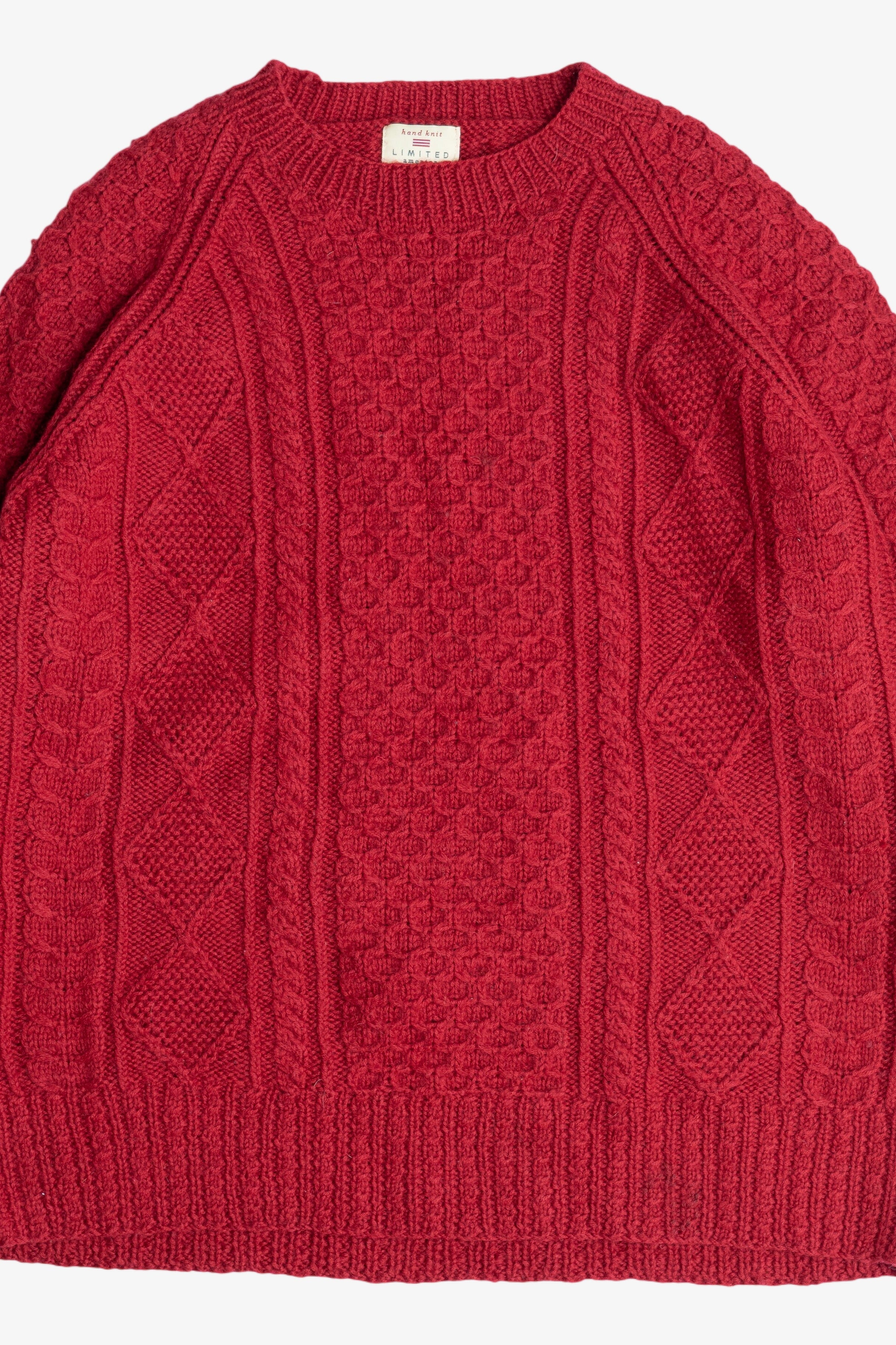 Vintage Hand Knit The Limited Cherry Red Fisherman Sweater (2000s)