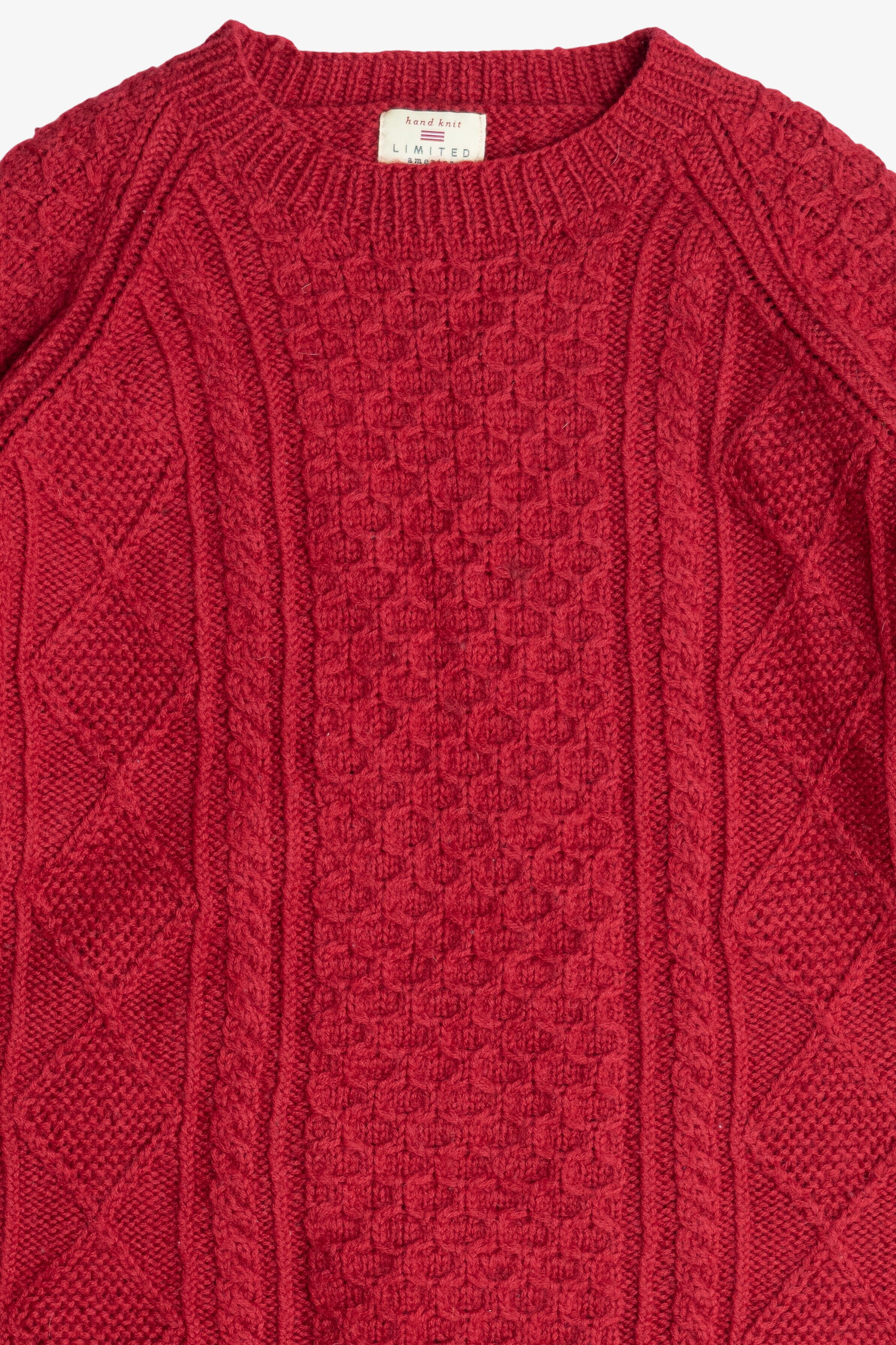 Vintage Hand Knit The Limited Cherry Red Fisherman Sweater (2000s)